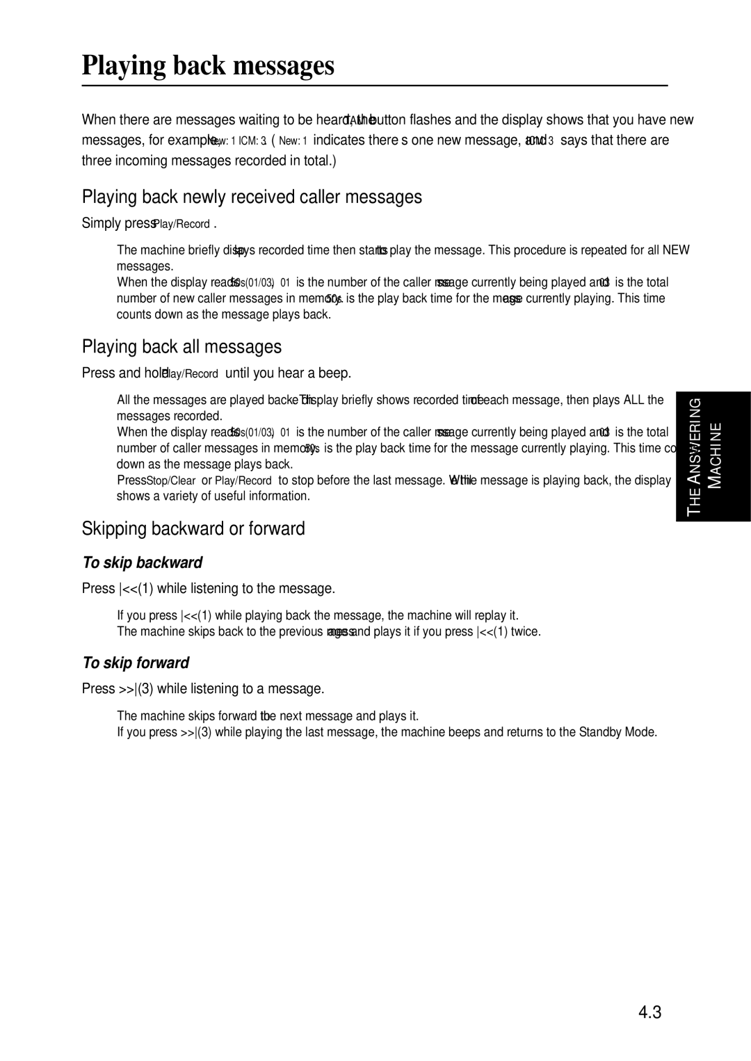 Samsung SF-340 Series manual Playing back messages, Playing back newly received caller messages, Playing back all messages 