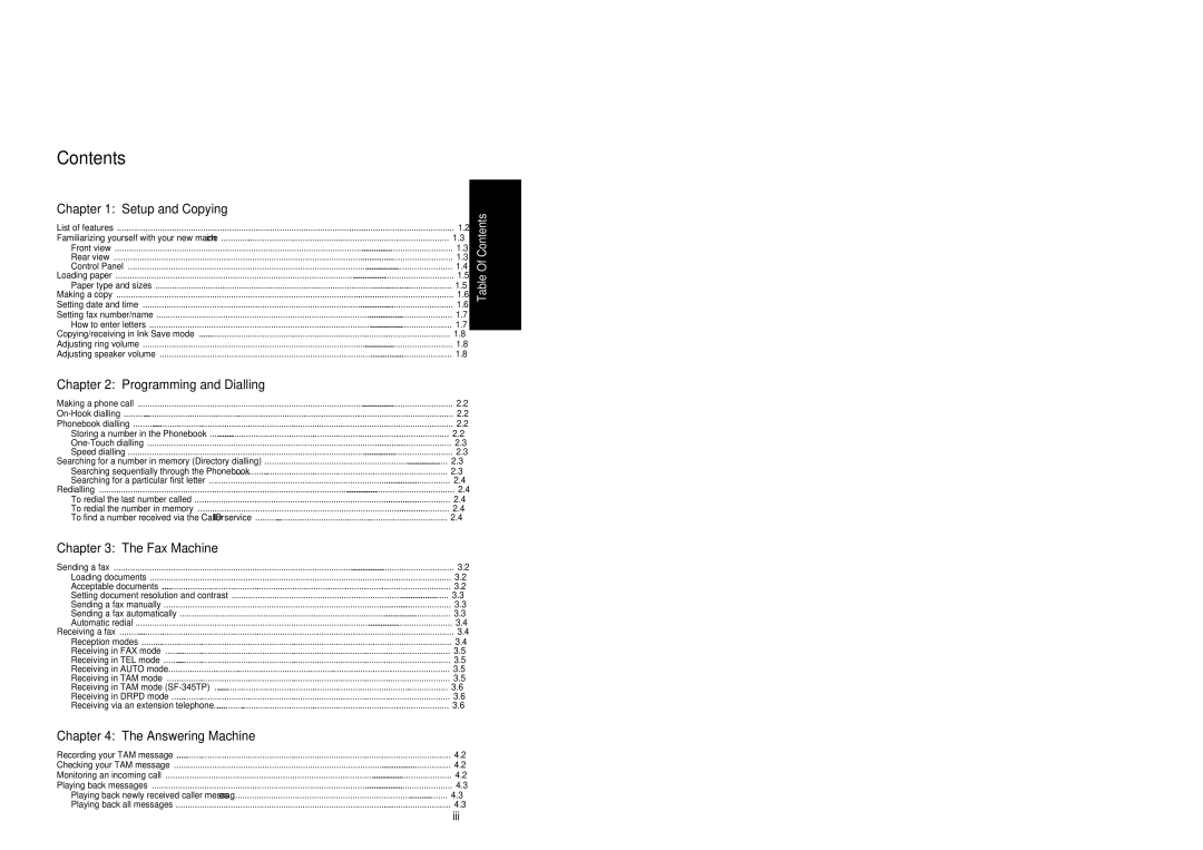 Samsung SF-340 Series manual Contents 