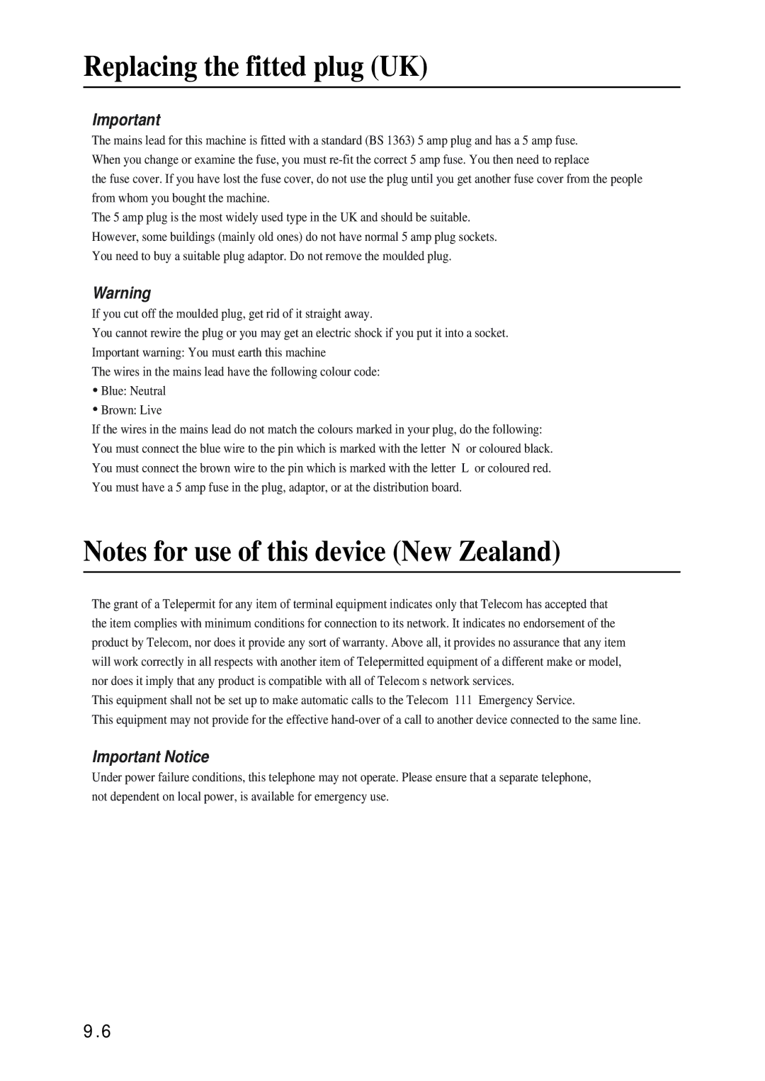 Samsung SF-340 Series manual Replacing the fitted plug UK, Important Notice 