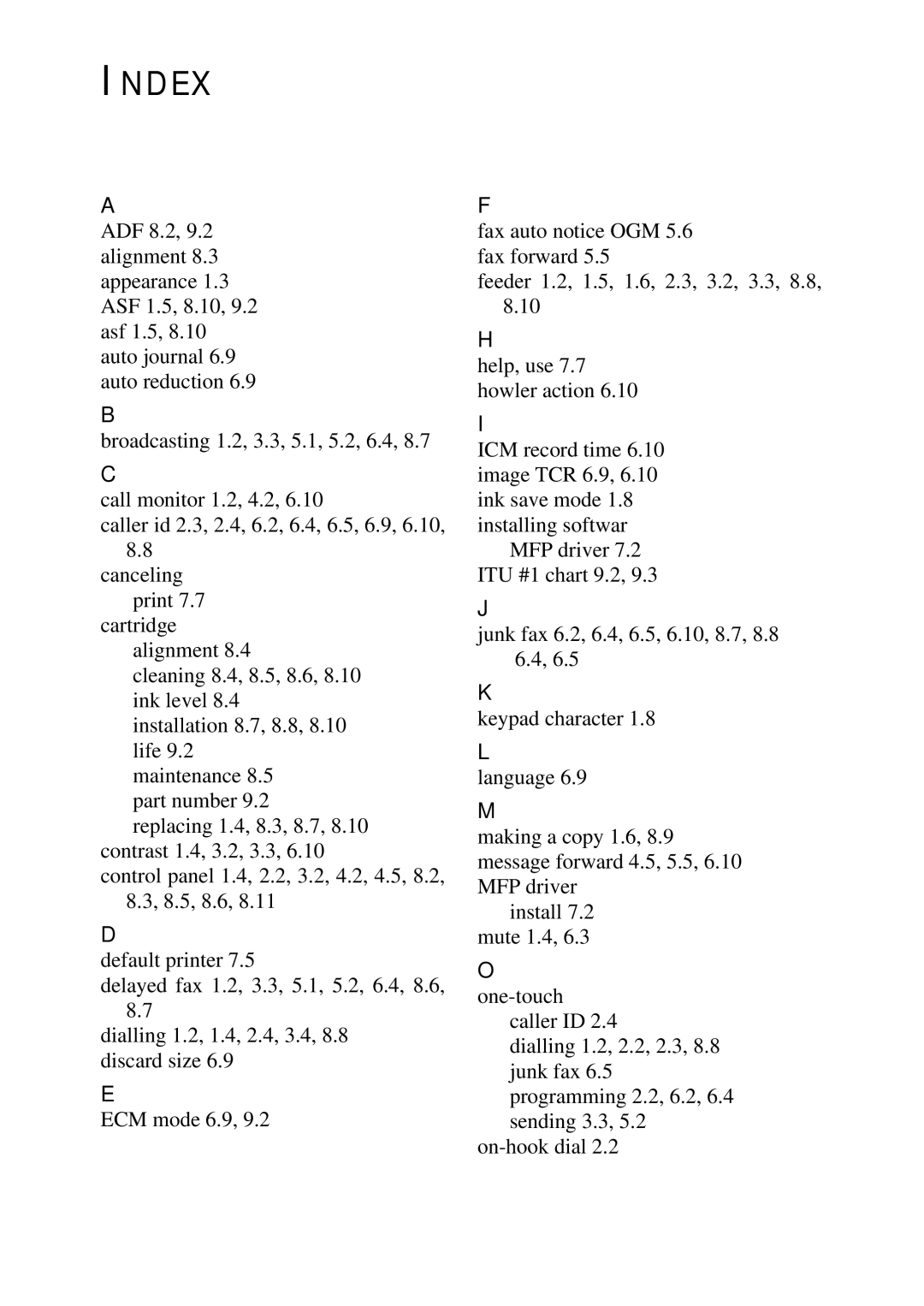 Samsung SF-340 Series manual Index 