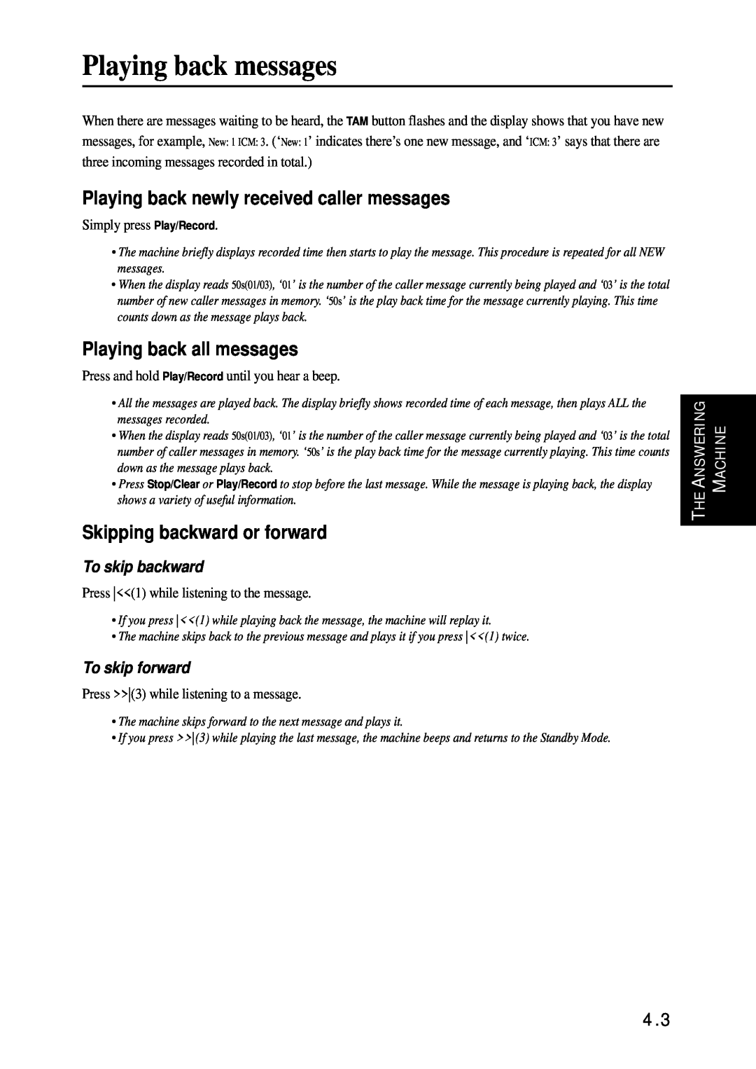 Samsung SF-340 Series manual Playing back messages, Playing back newly received caller messages, Playing back all messages 