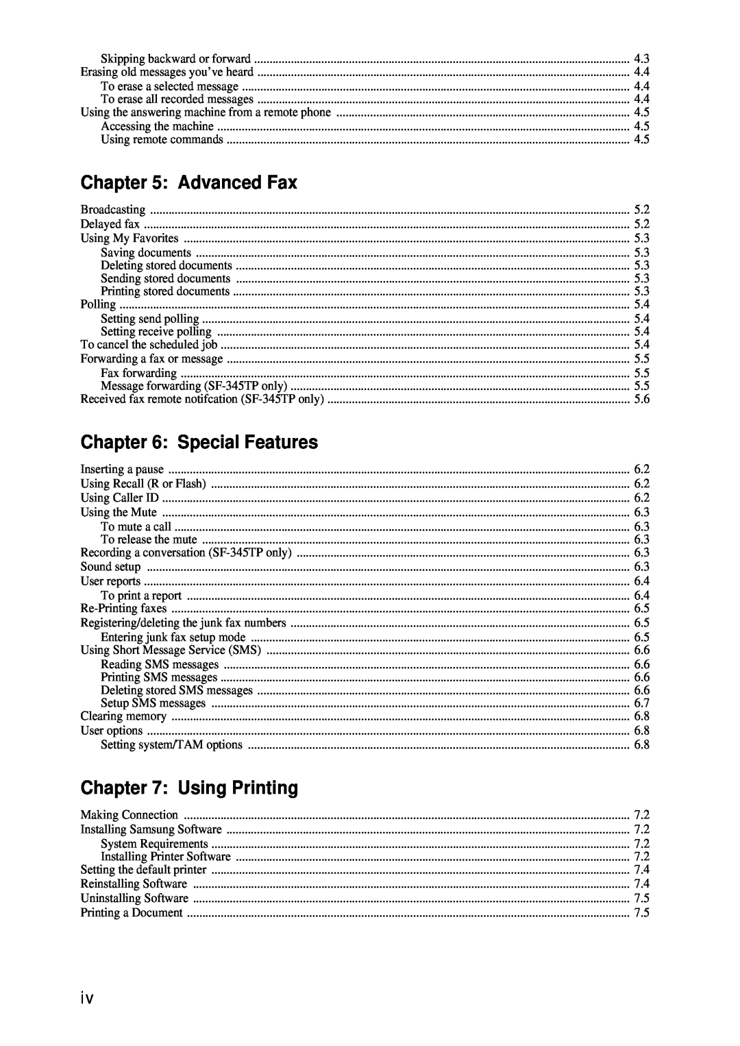 Samsung SF-340 Series manual Advanced Fax, Special Features, Using Printing 