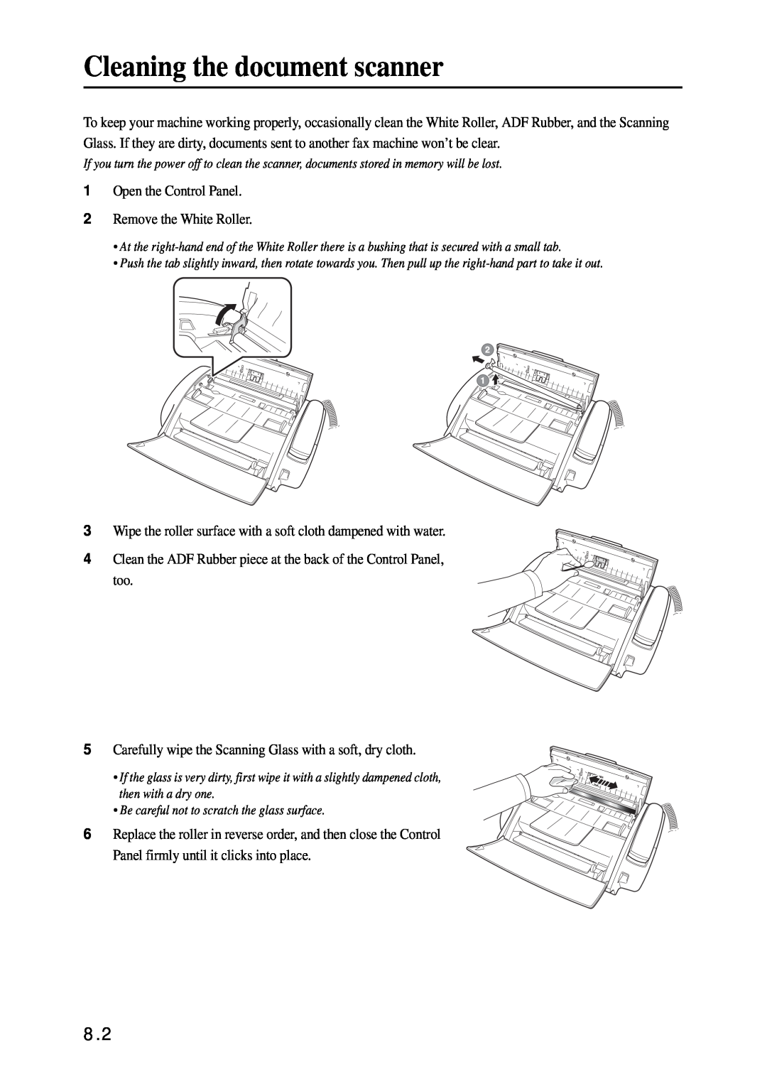 Samsung SF-340 Series manual Cleaning the document scanner 