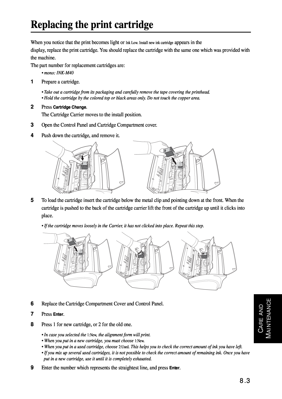 Samsung SF-340 Series manual Replacing the print cartridge 