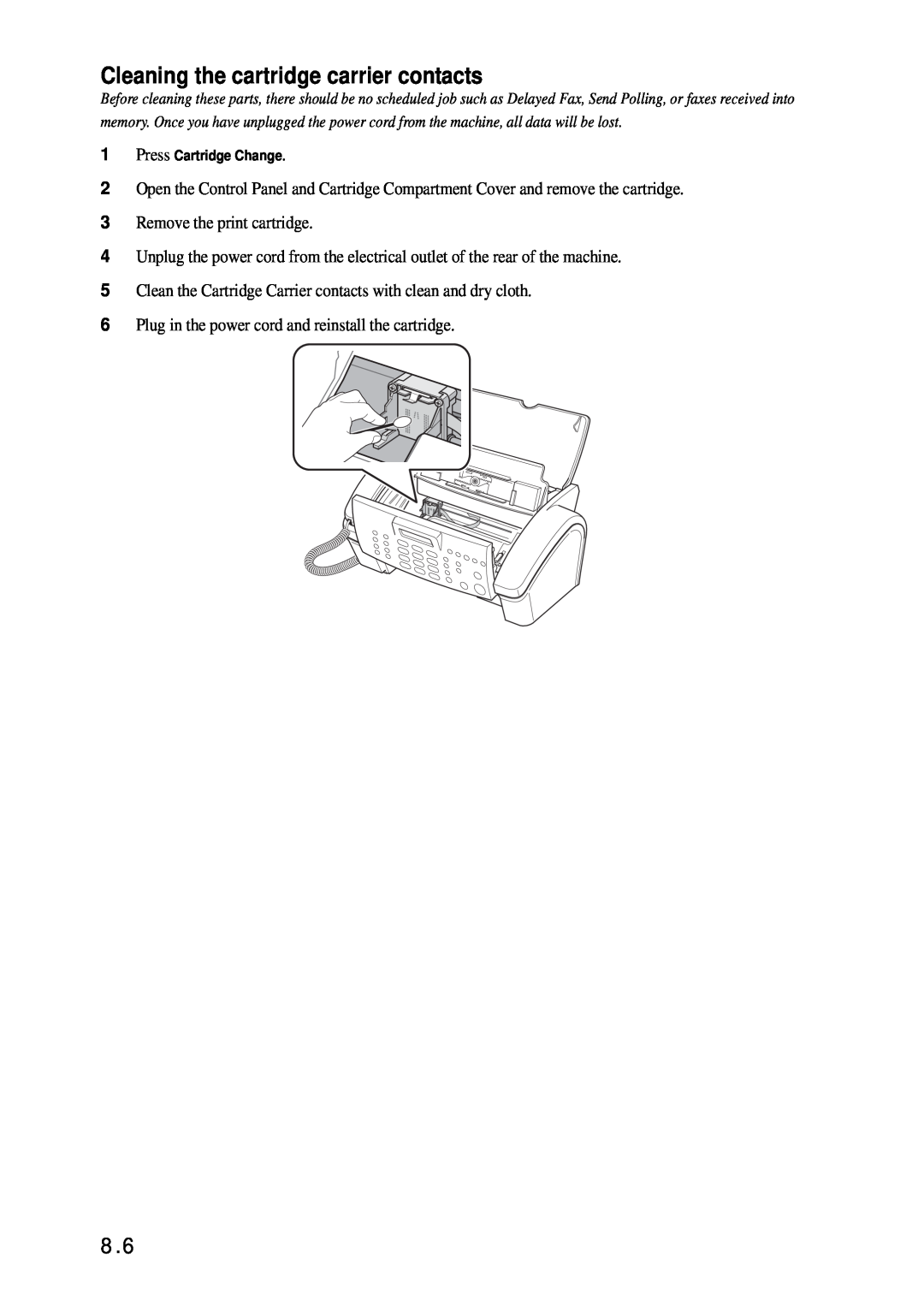 Samsung SF-340 Series manual Cleaning the cartridge carrier contacts 