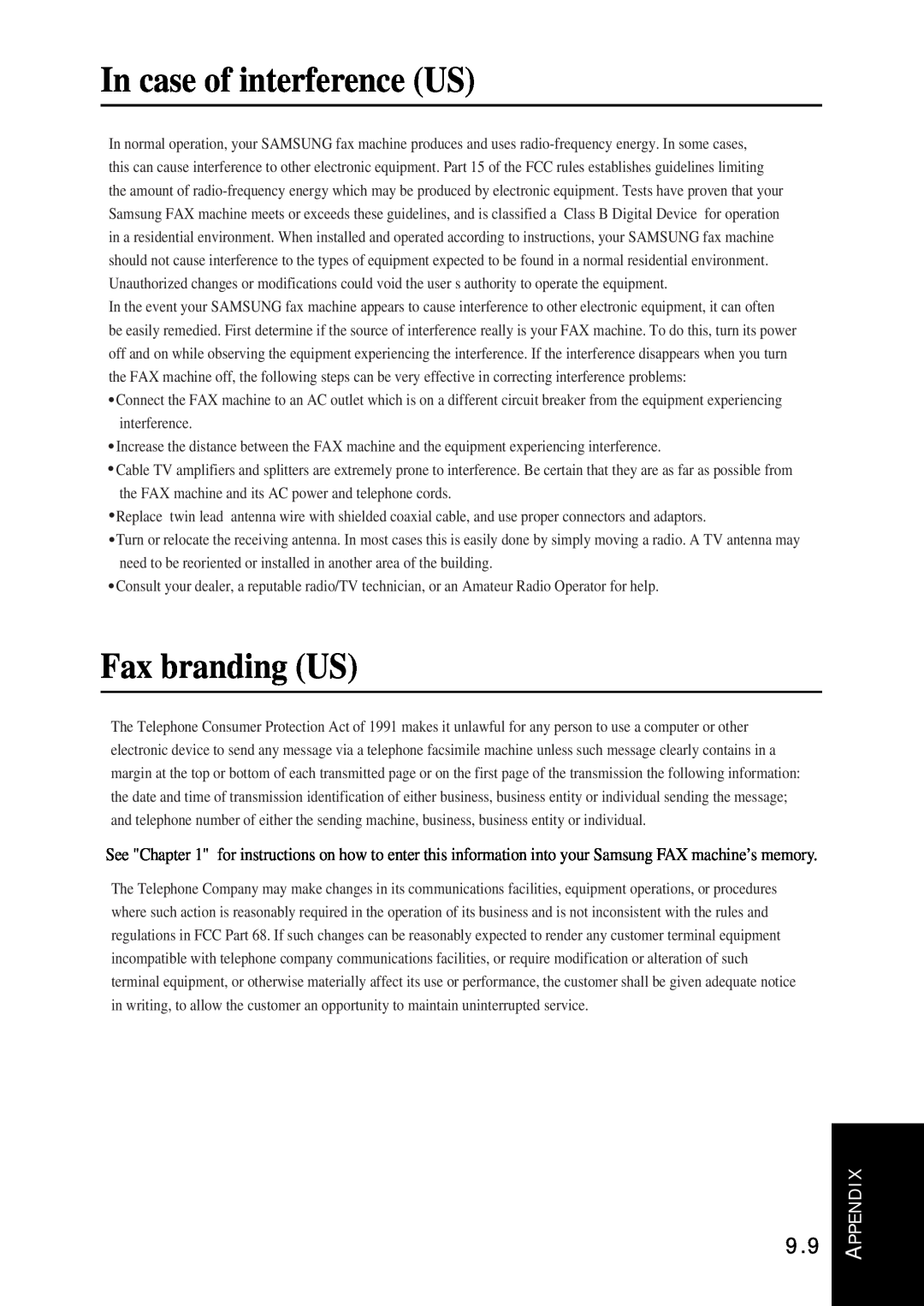 Samsung SF-340 Series manual In case of interference US, Fax branding US 