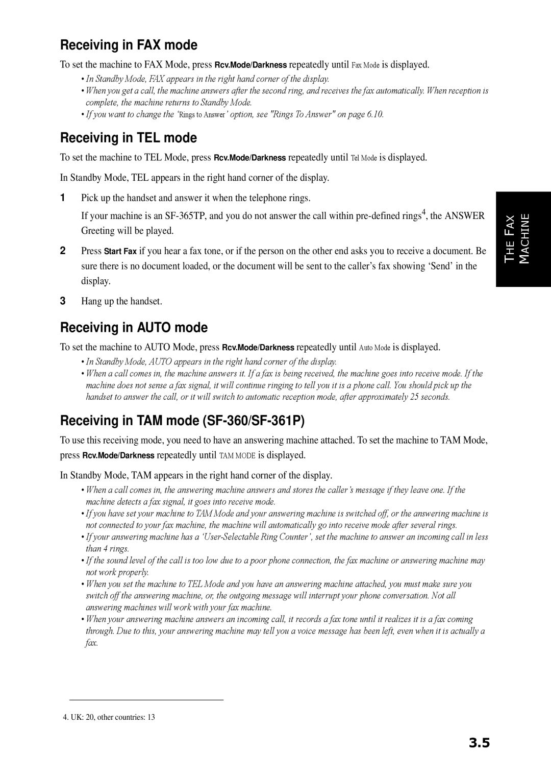 Samsung SF-360 Series manual Receiving in FAX mode, Receiving in TEL mode, Receiving in Auto mode 