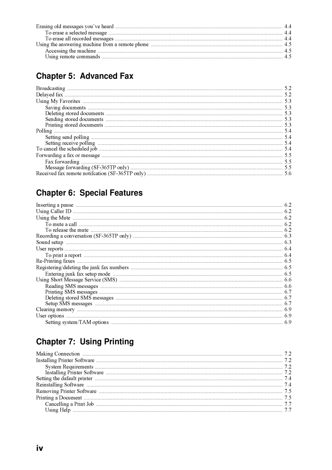 Samsung SF-360 Series manual Advanced Fax, Special Features, Using Printing 