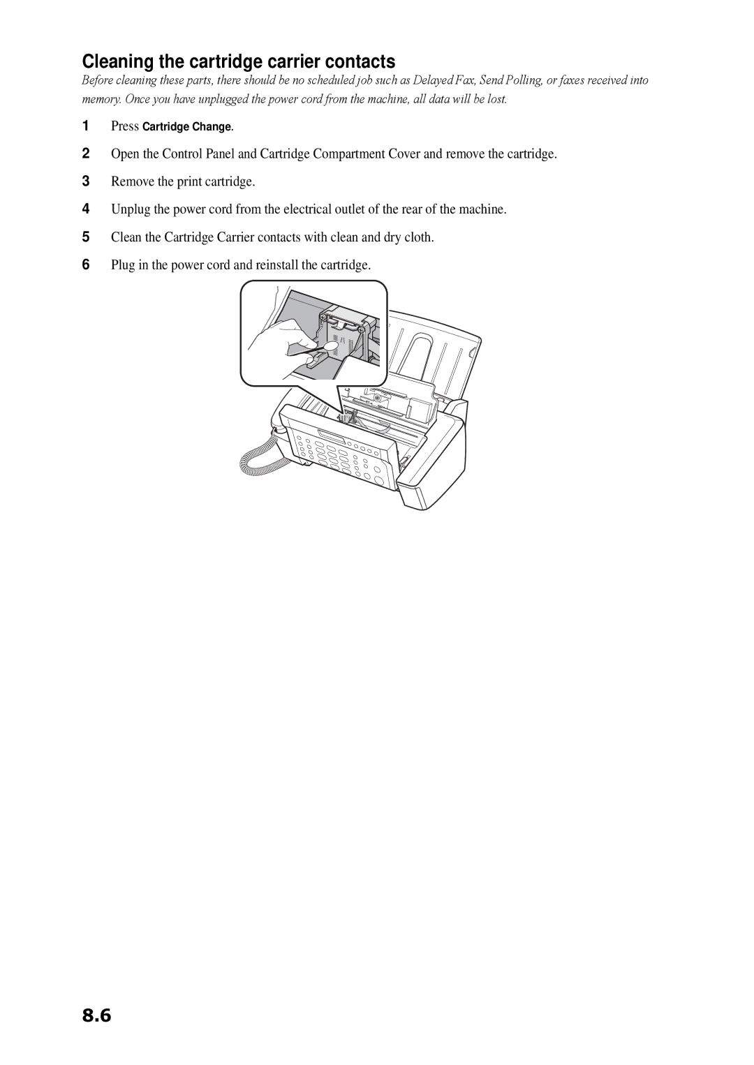 Samsung SF-360 Series manual Cleaning the cartridge carrier contacts 