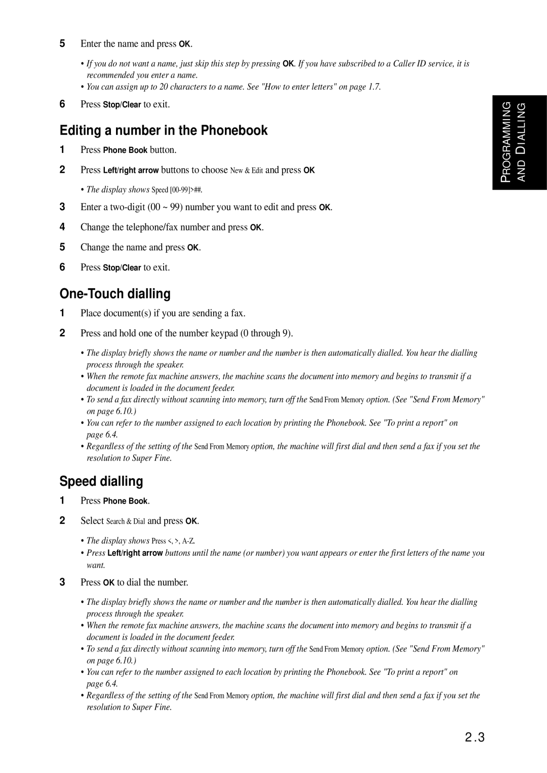 Samsung SF-370 Series manual Editing a number in the Phonebook, One-Touch dialling, Speed dialling 