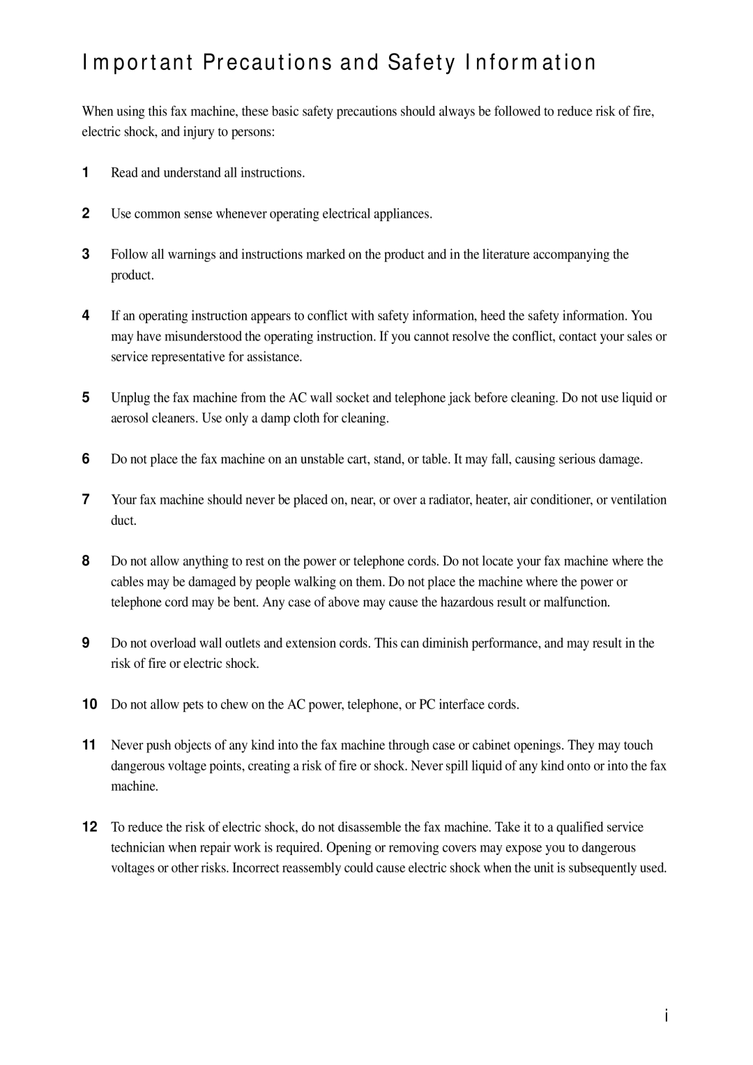 Samsung SF-370 Series manual Important Precautions and Safety Information 