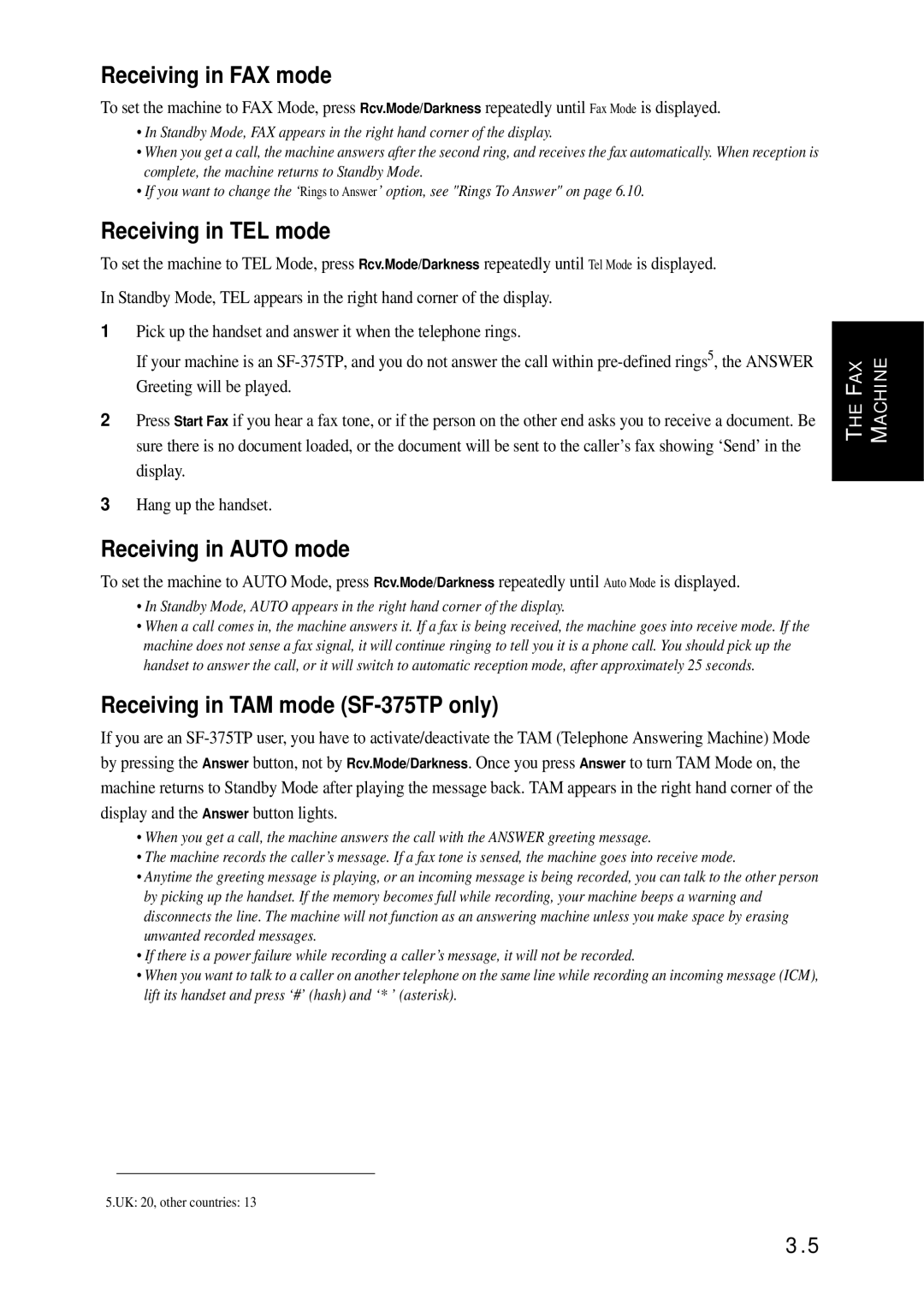 Samsung SF-370 Series manual Receiving in FAX mode, Receiving in TEL mode, Receiving in Auto mode 