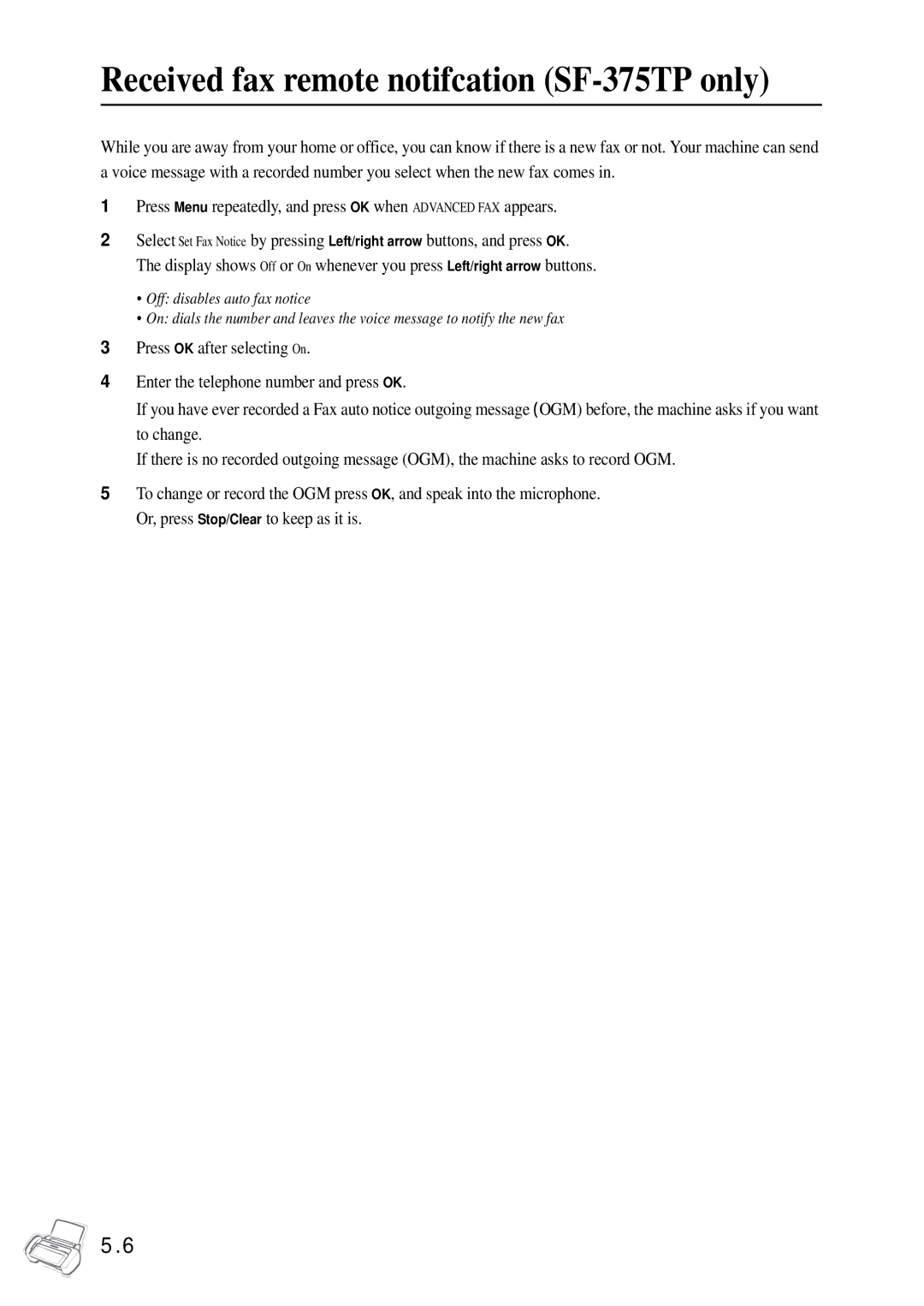 Samsung SF-370 Series manual Received fax remote notifcation SF-375TP only 