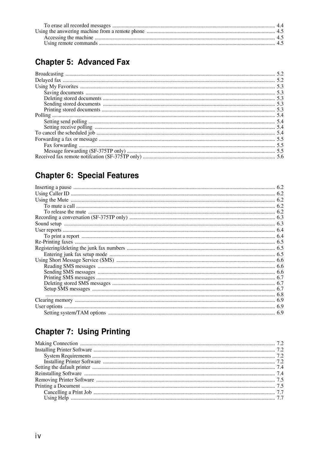 Samsung SF-370 Series manual Advanced Fax, Special Features, Using Printing 