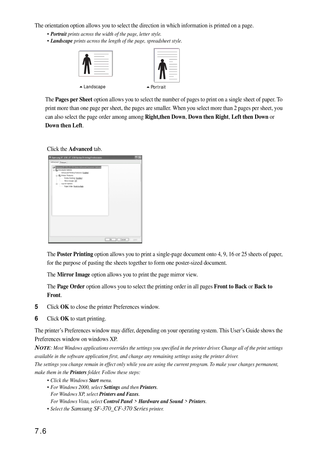 Samsung SF-370 Series manual Select the Samsung SF-370CF-370 Series printer 