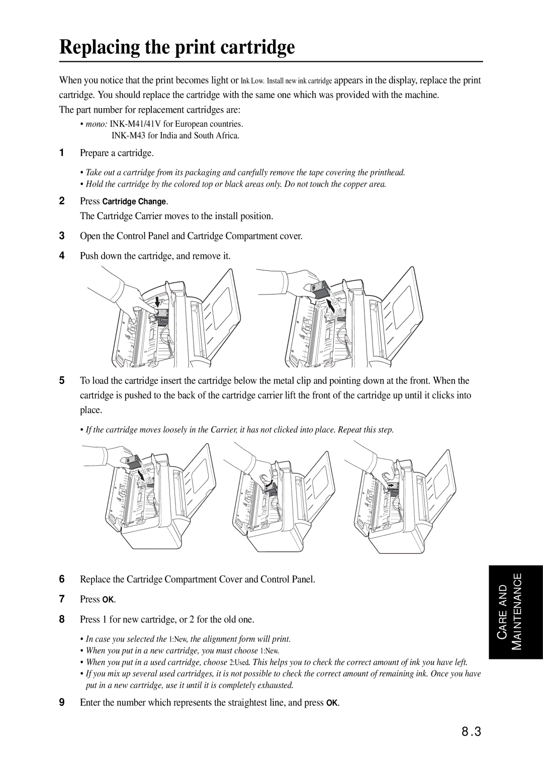 Samsung SF-370 Series manual Replacing the print cartridge, Part number for replacement cartridges are, Prepare a cartridge 