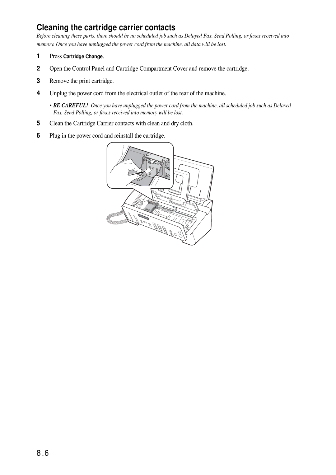 Samsung SF-370 Series manual Cleaning the cartridge carrier contacts 