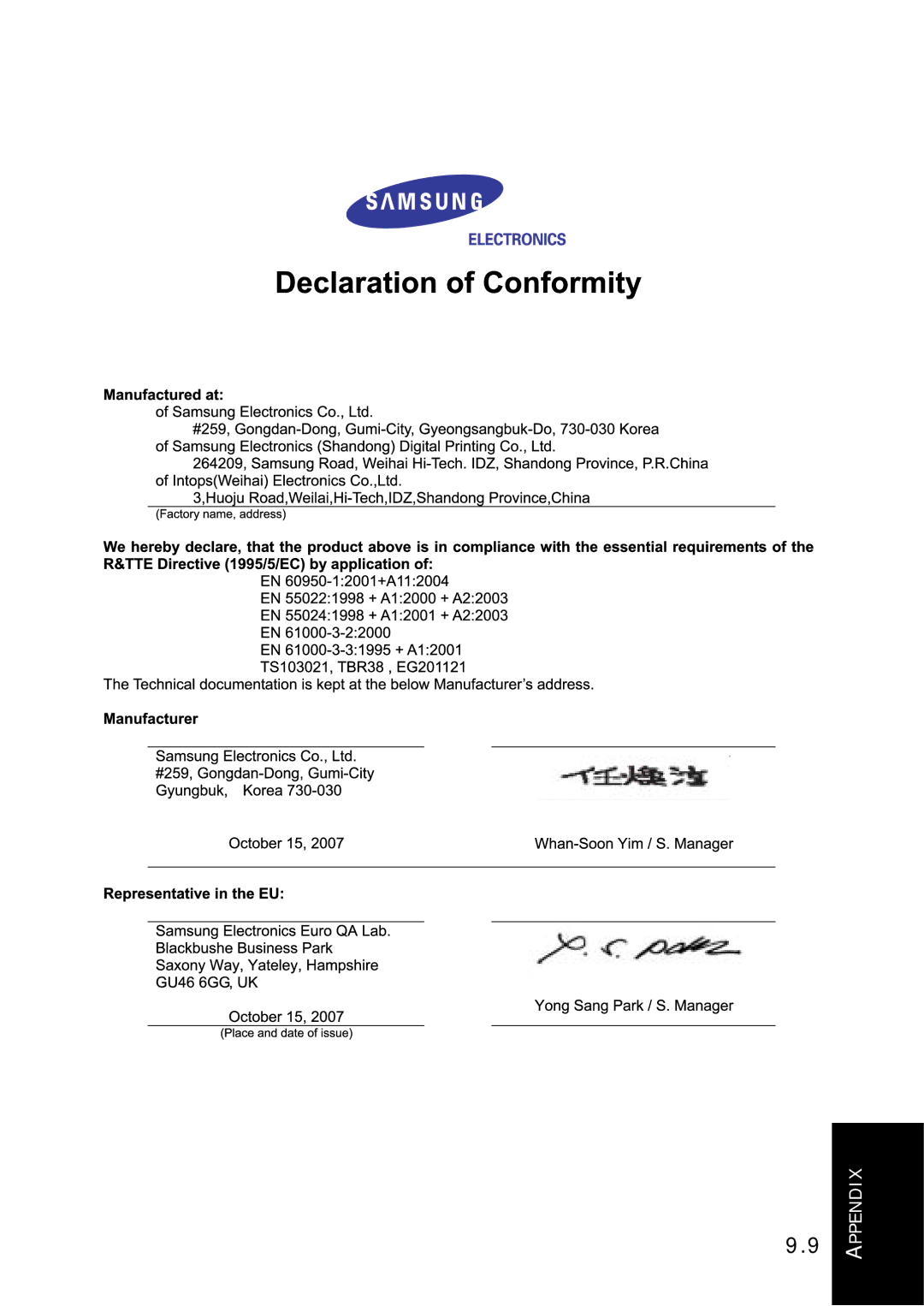 Samsung SF-370 Series manual Appendix 