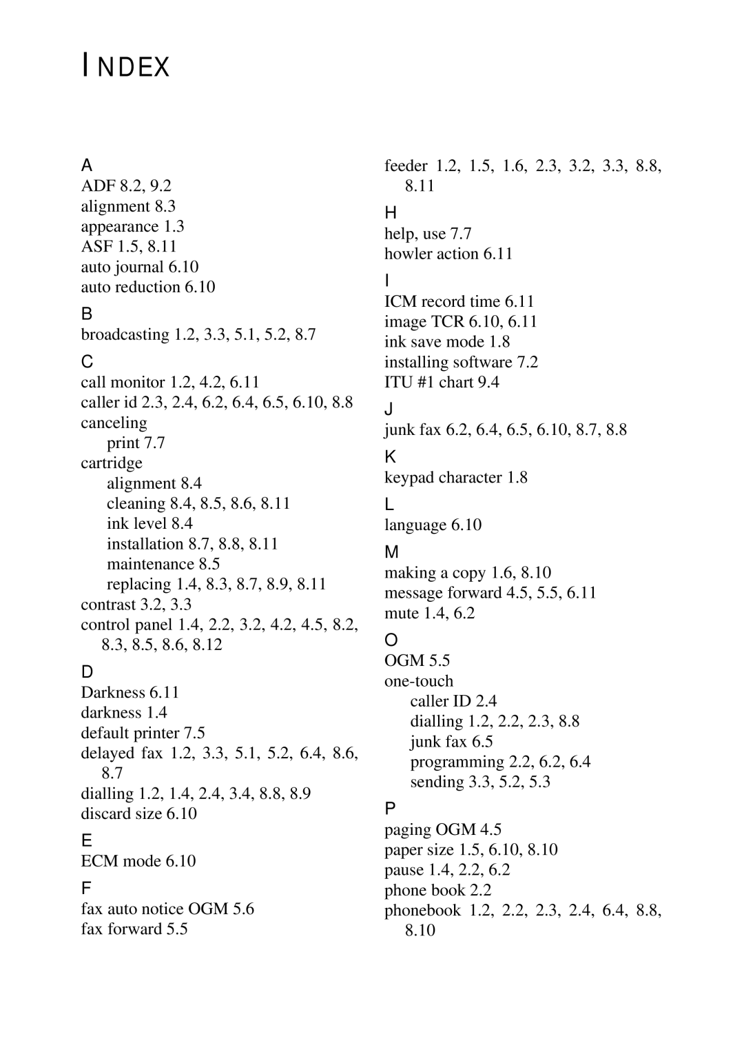 Samsung SF-370 Series manual Index 