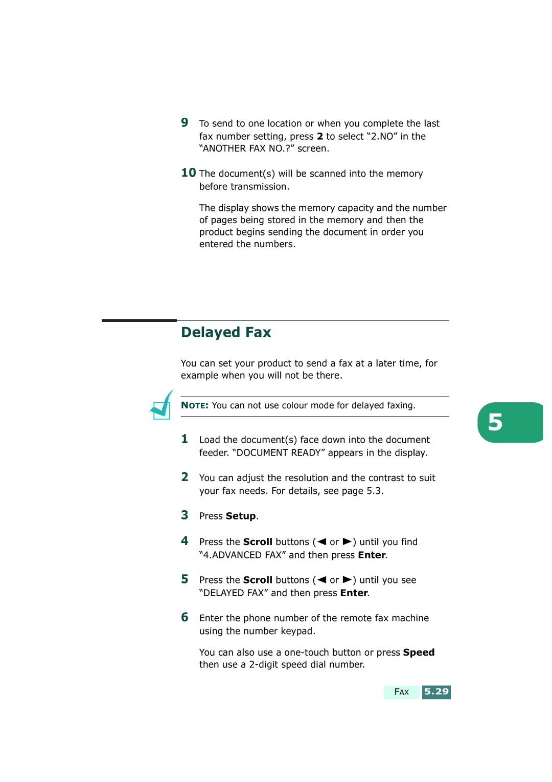 Samsung SF-430 manual Delayed Fax 