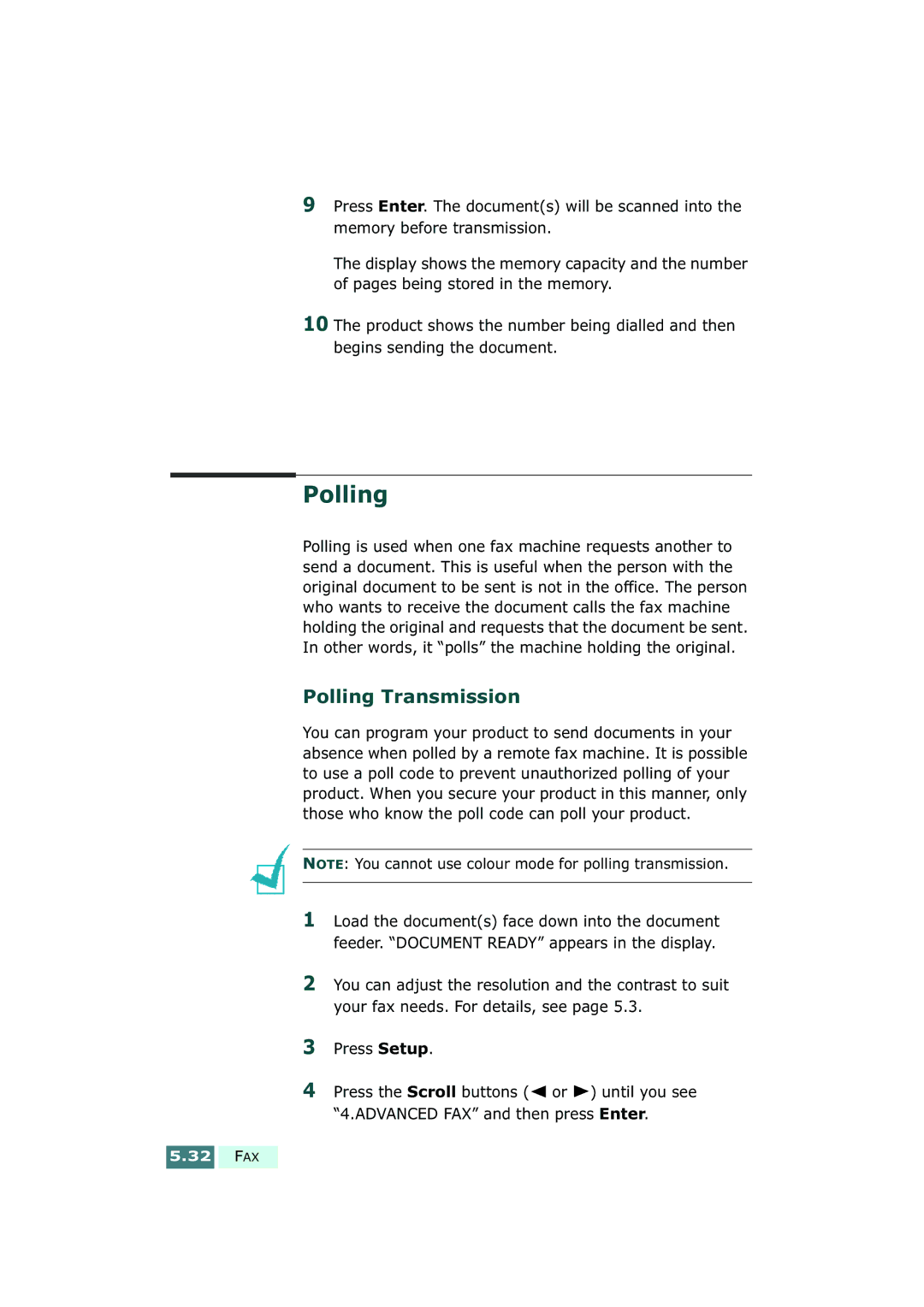Samsung SF-430 manual Polling Transmission 