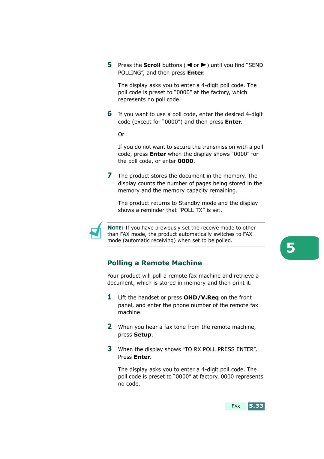 Samsung SF-430 manual Polling a Remote Machine 