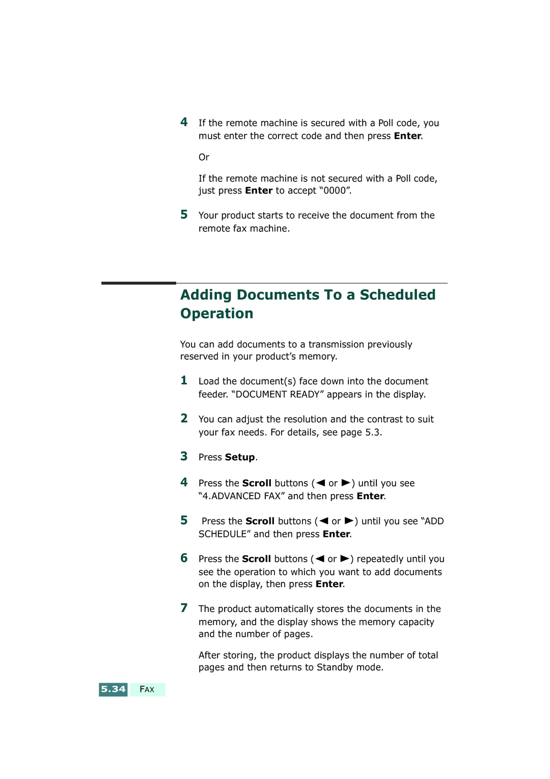 Samsung SF-430 manual Adding Documents To a Scheduled Operation 