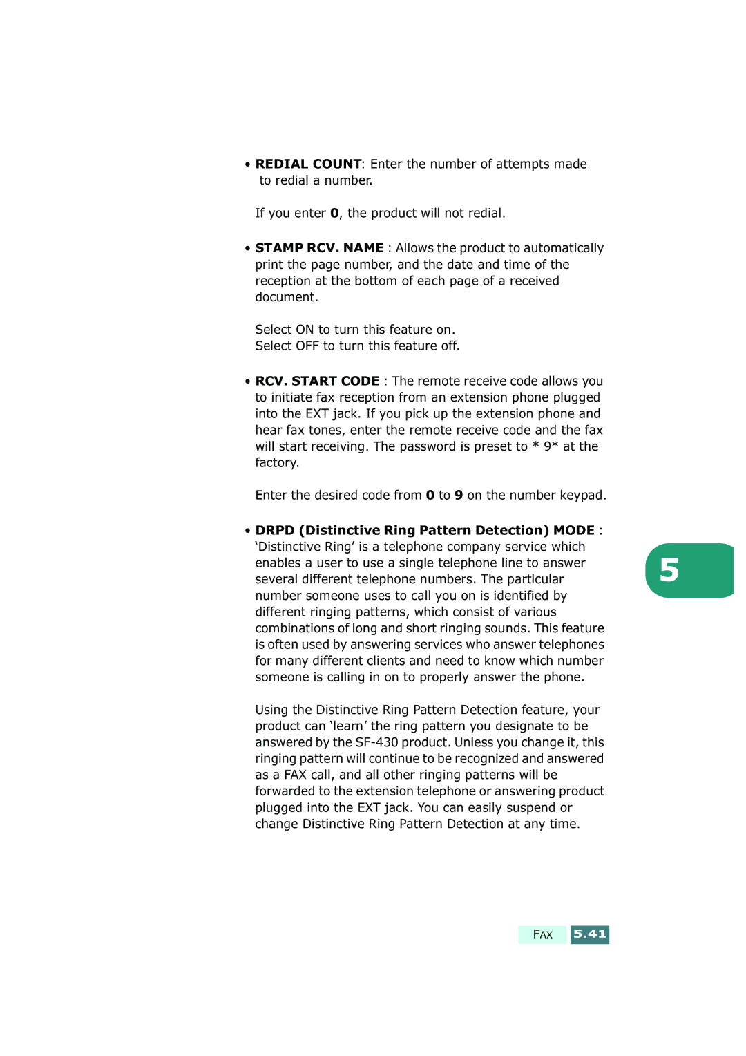 Samsung SF-430 manual Fax 