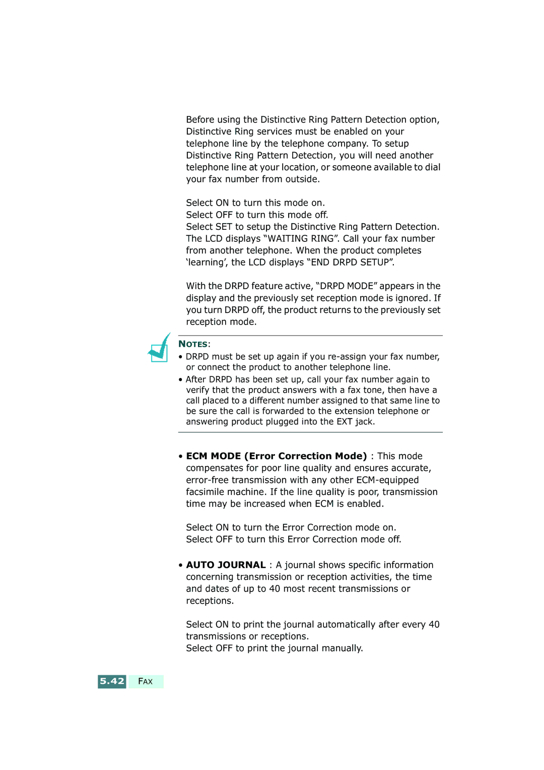 Samsung SF-430 manual 42 FAX 