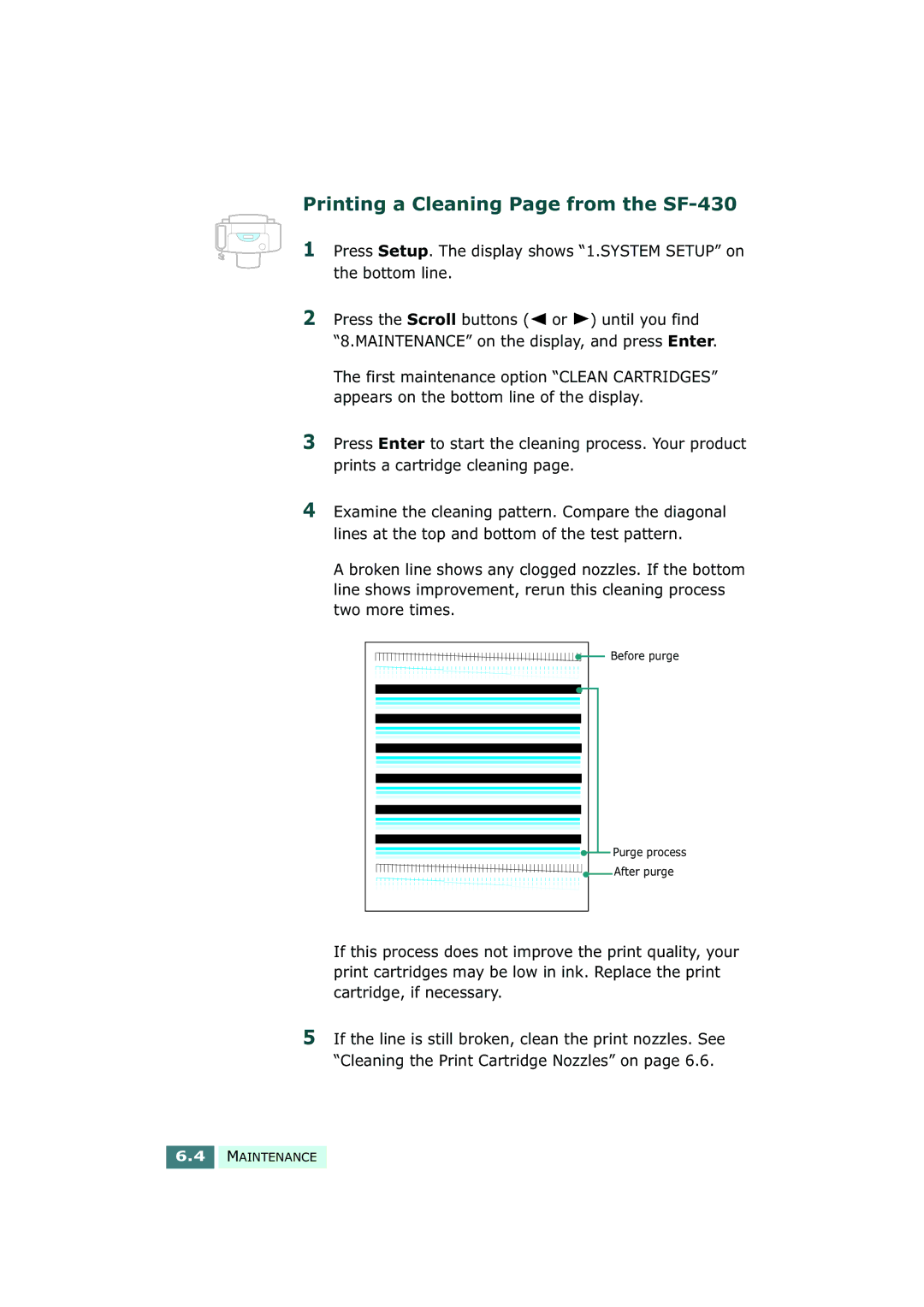 Samsung manual Printing a Cleaning Page from the SF-430 