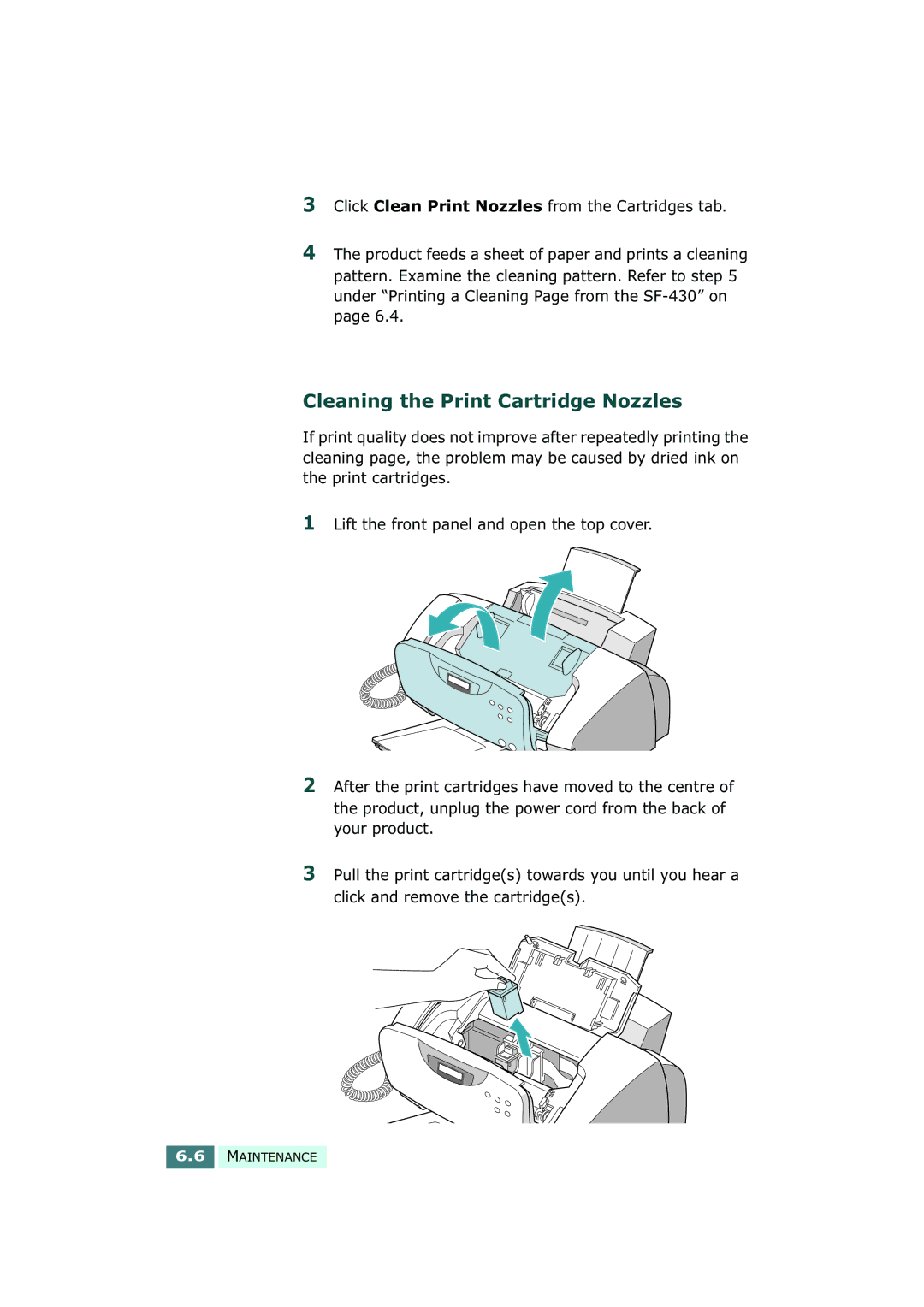 Samsung SF-430 manual Cleaning the Print Cartridge Nozzles 