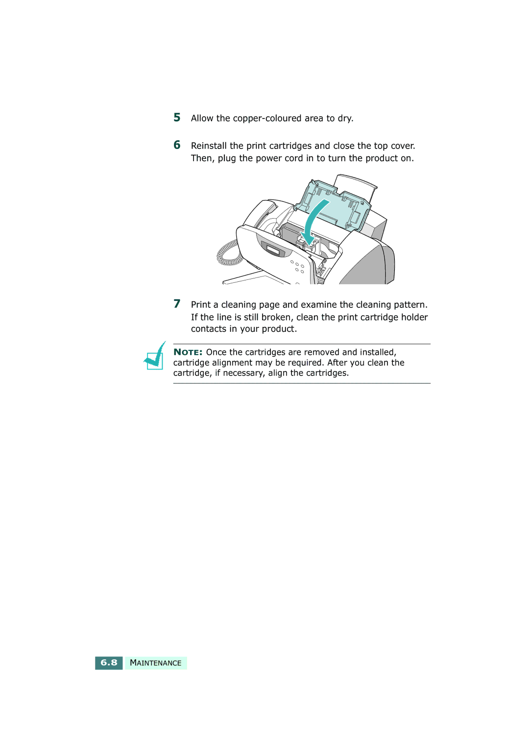 Samsung SF-430 manual Allow the copper-coloured area to dry 