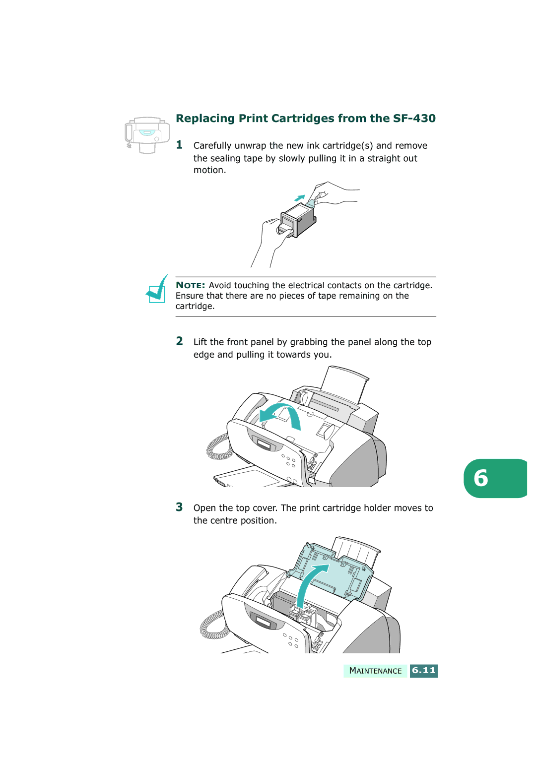 Samsung manual Replacing Print Cartridges from the SF-430 