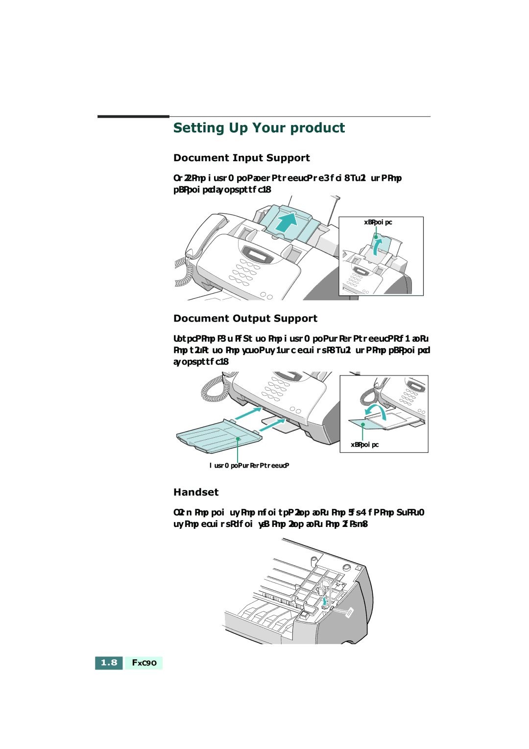 Samsung SF-430 manual Setting Up Your product, Document Input Support, Document Output Support, Handset 