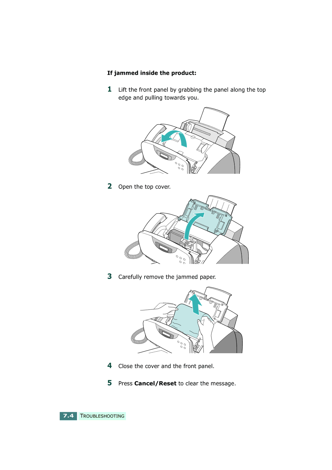 Samsung SF-430 manual If jammed inside the product 