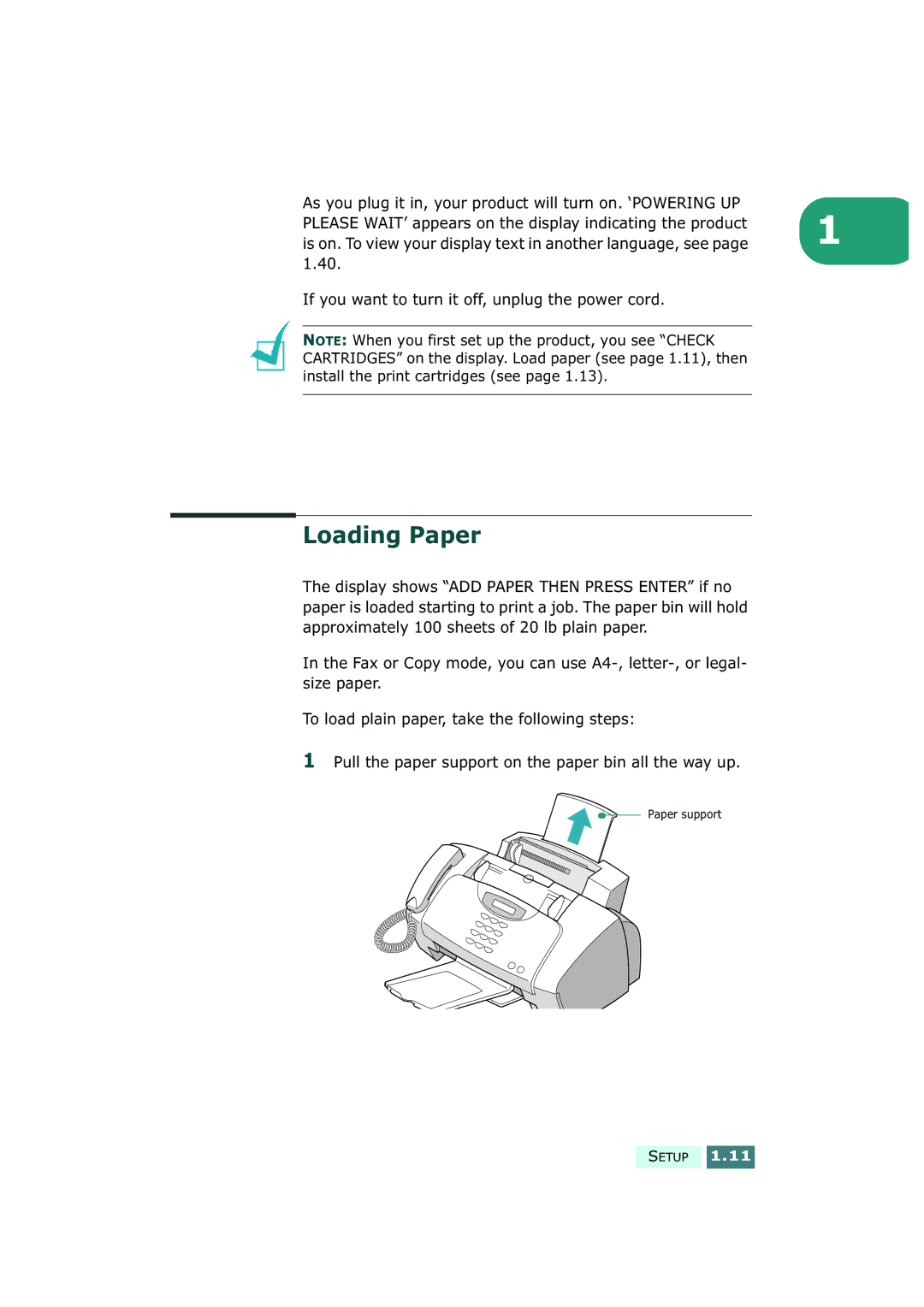 Samsung SF-430 manual Loading Paper 