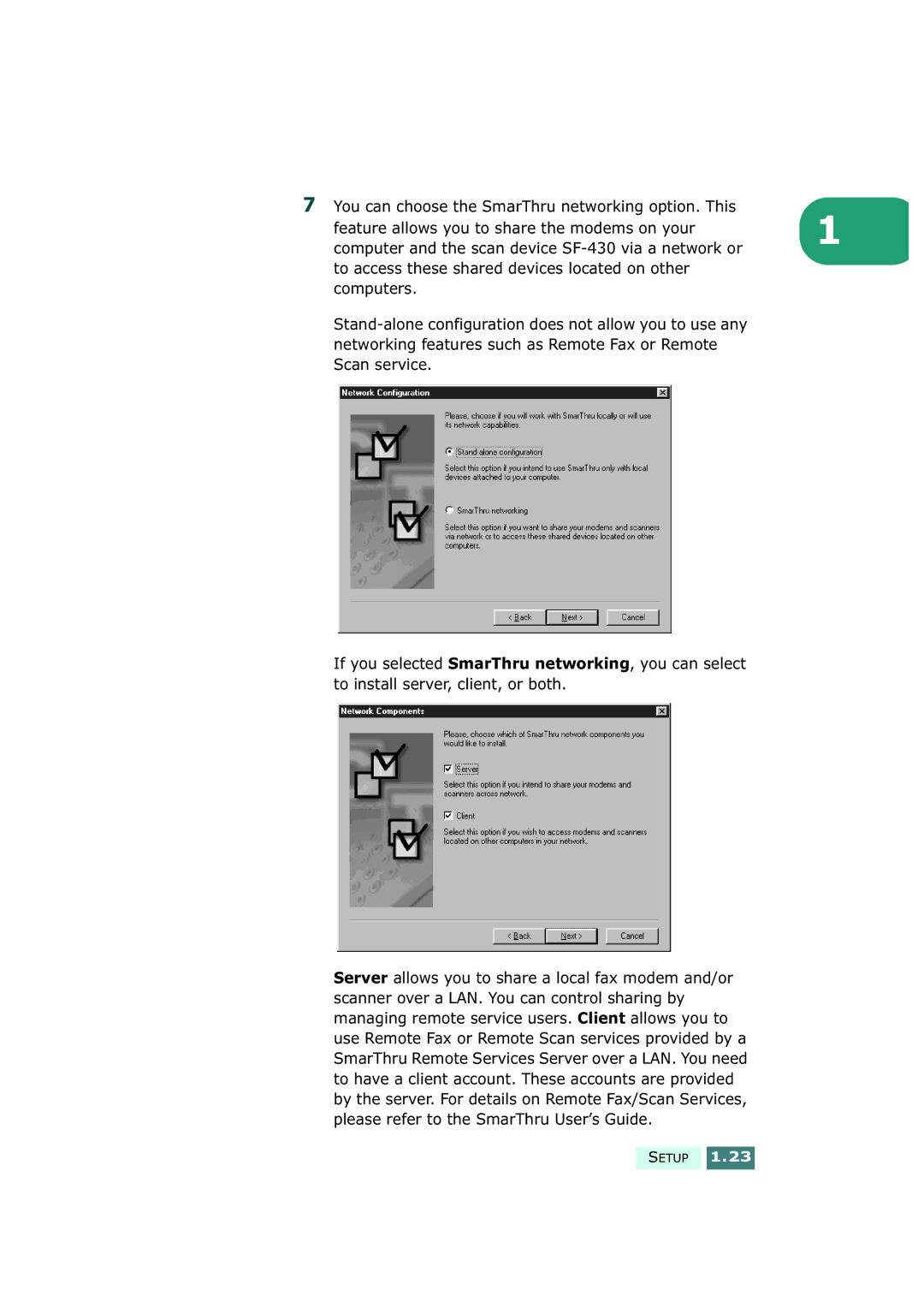 Samsung SF-430 manual Setup 