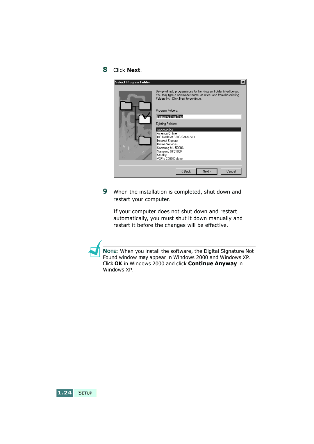 Samsung SF-430 manual Setup 