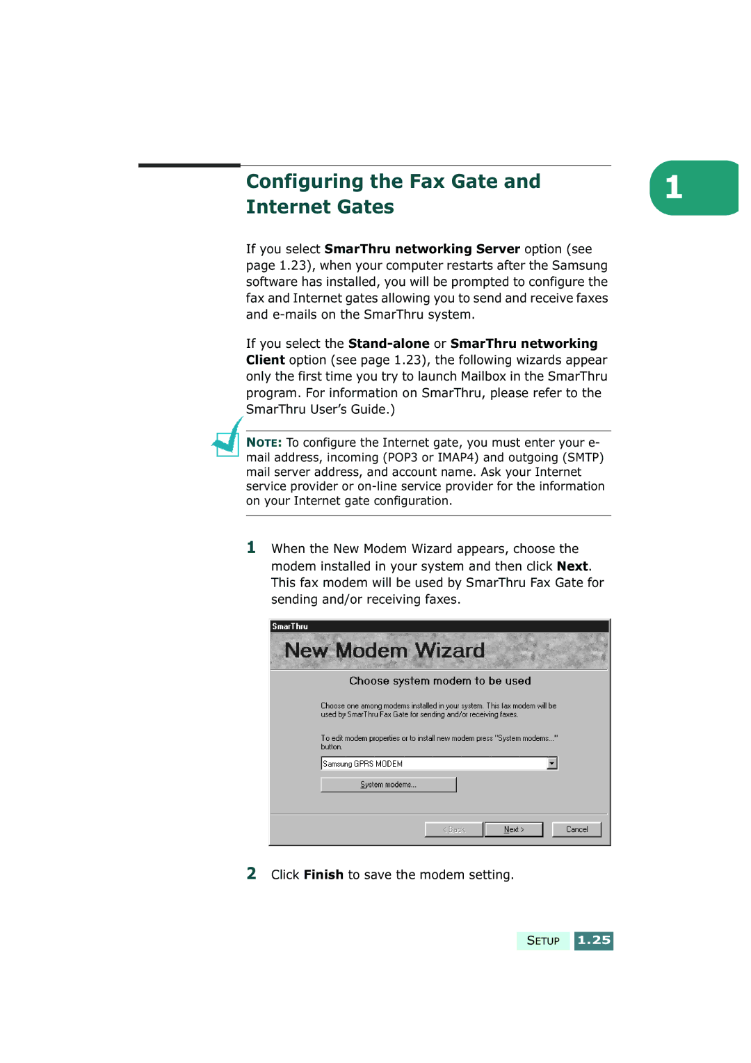 Samsung SF-430 manual Configuring the Fax Gate Internet Gates 