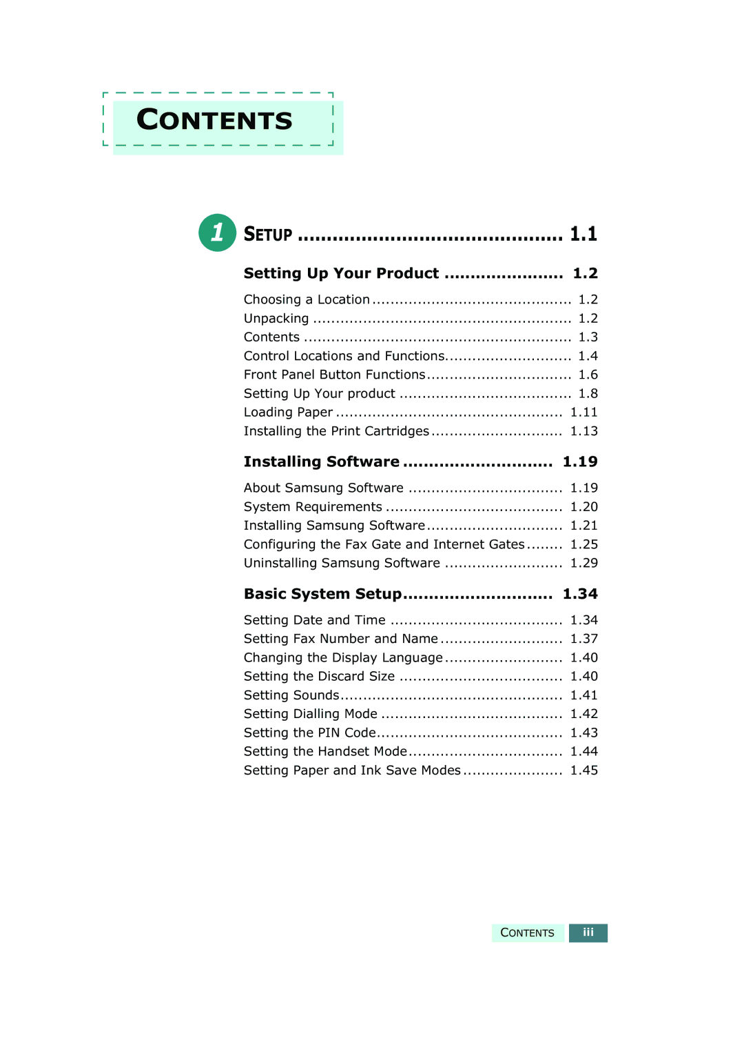 Samsung SF-430 manual Contents 