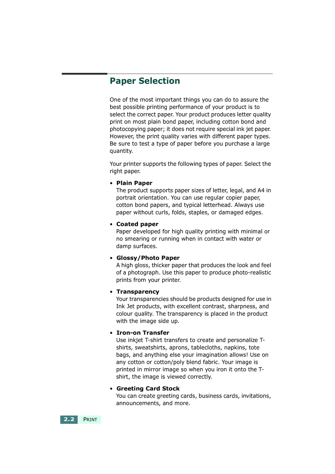 Samsung SF-430 manual Paper Selection 