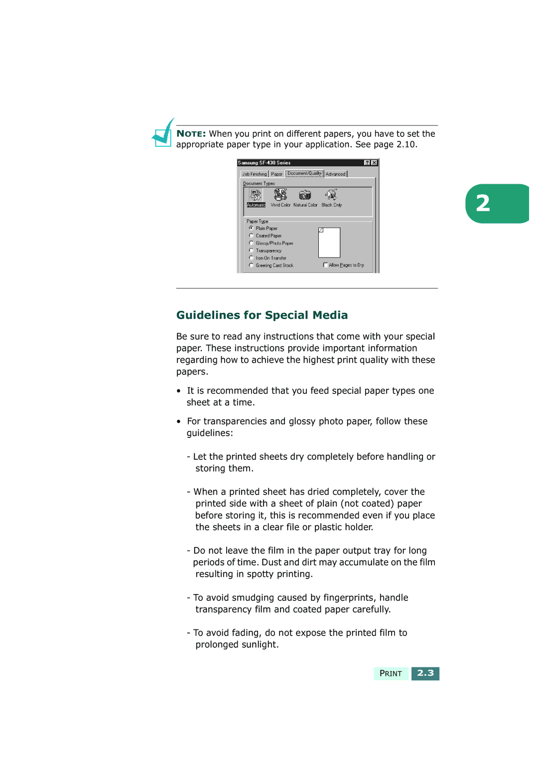 Samsung SF-430 manual Guidelines for Special Media 