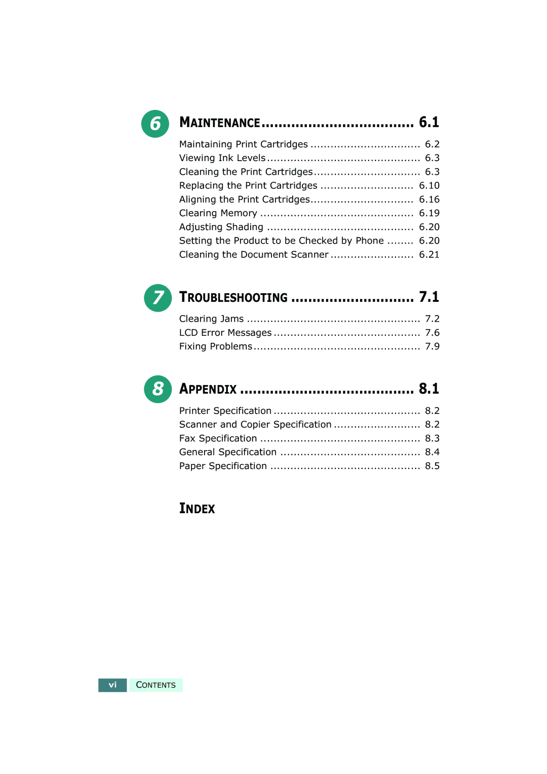 Samsung SF-430 manual Index 