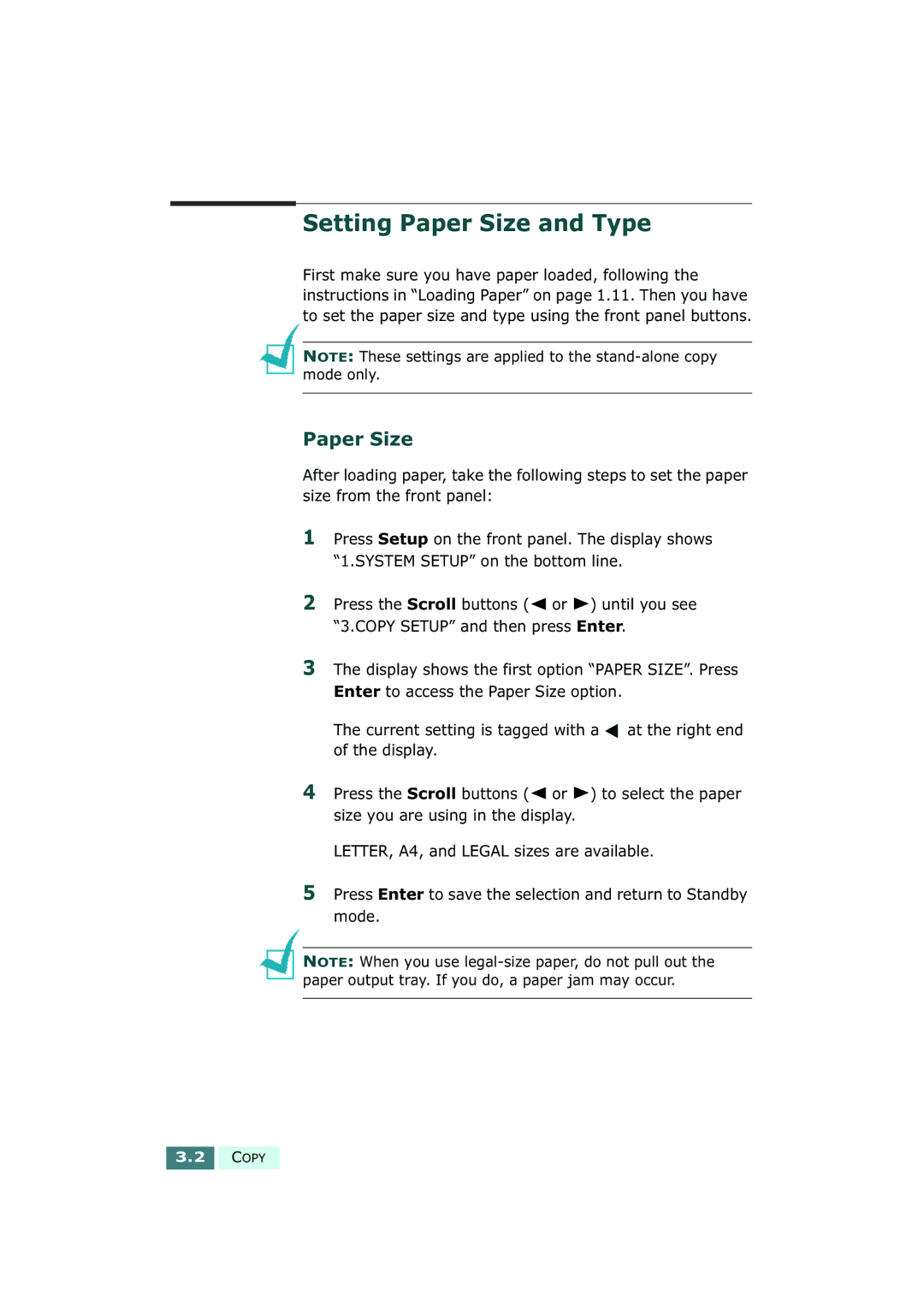 Samsung SF-430 manual Setting Paper Size and Type 