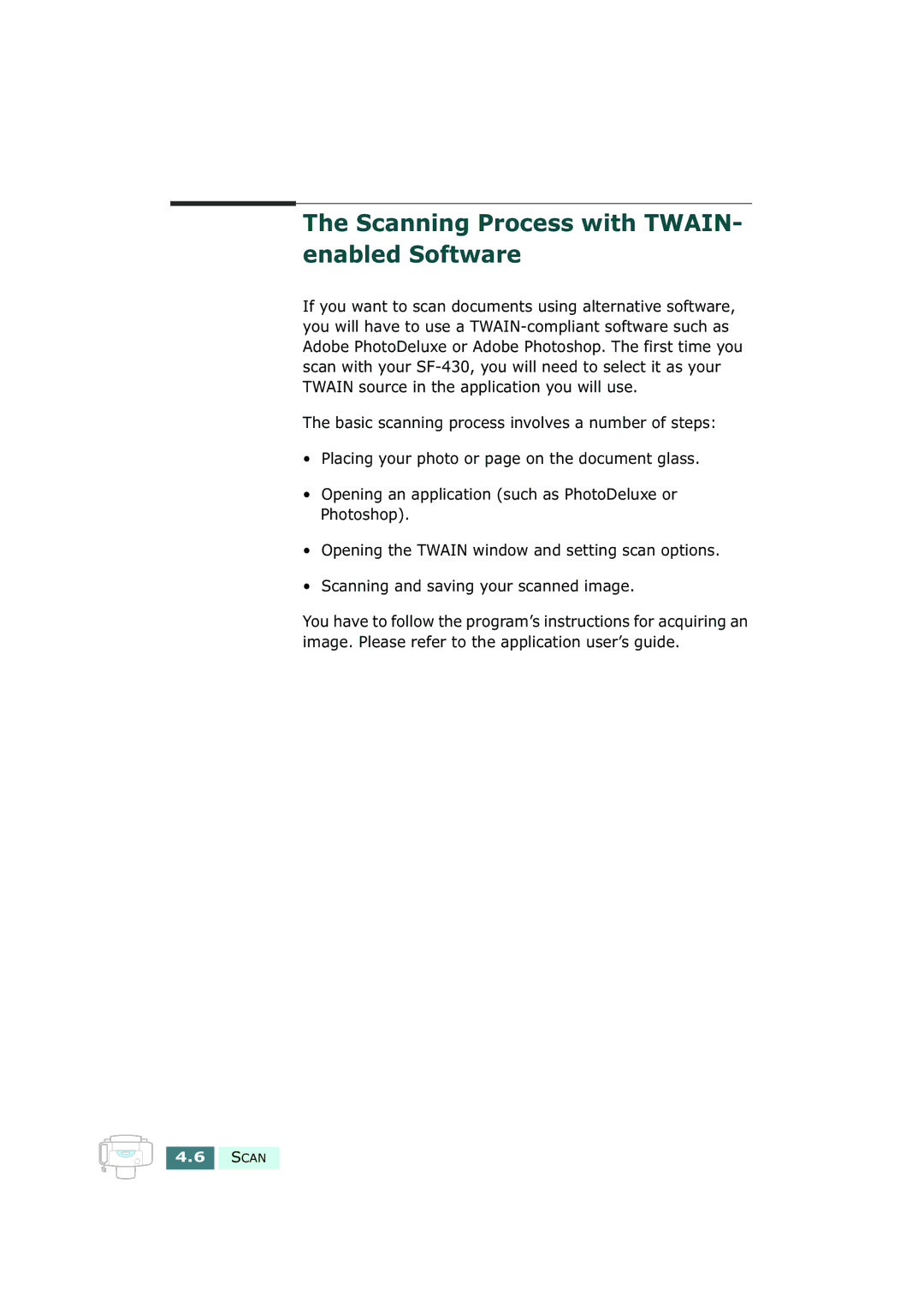 Samsung SF-430 manual Scanning Process with TWAIN- enabled Software 