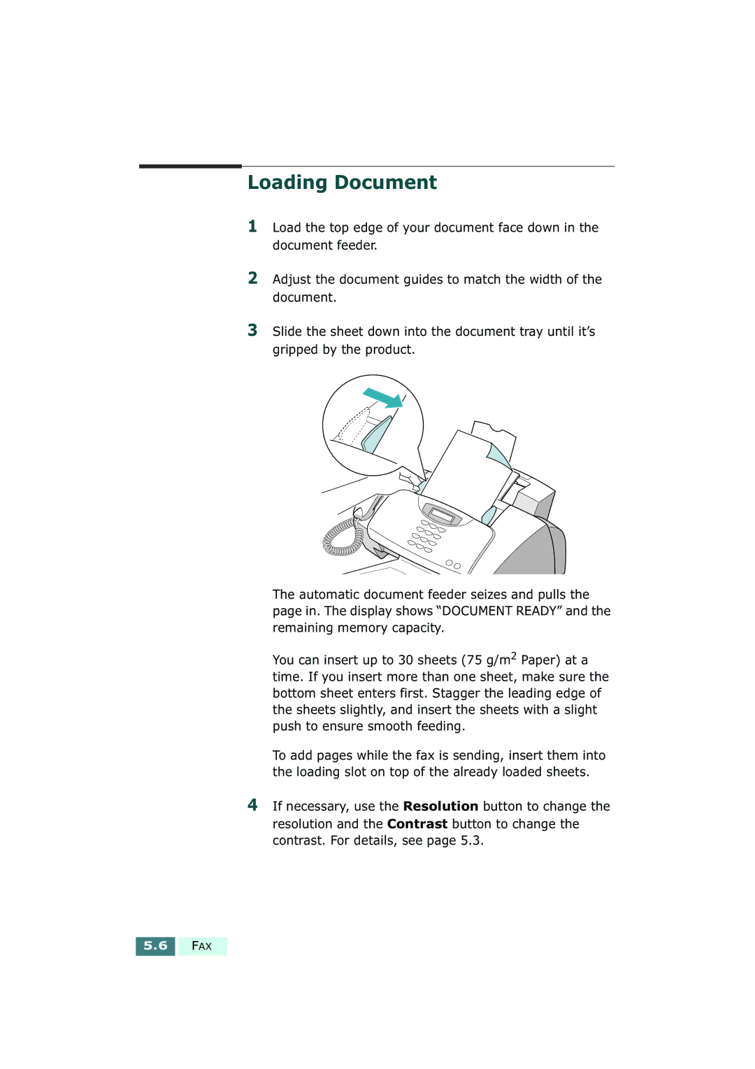 Samsung SF-430 manual Loading Document 