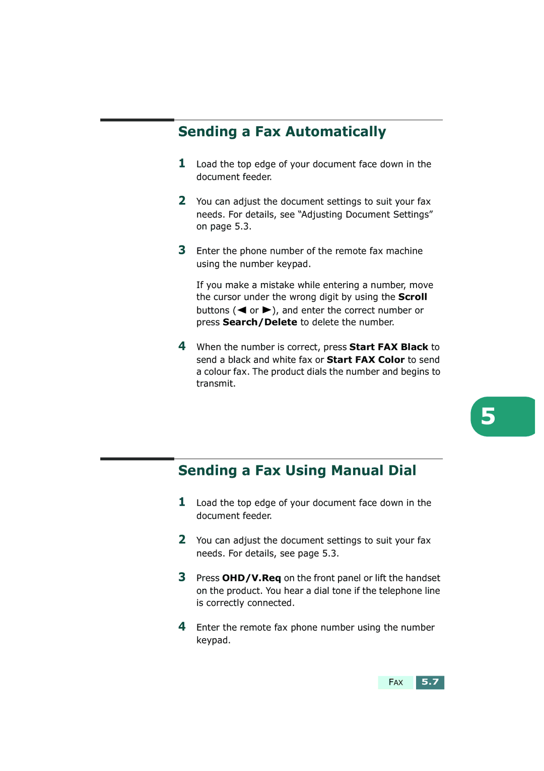 Samsung SF-430 manual Sending a Fax Automatically, Sending a Fax Using Manual Dial 