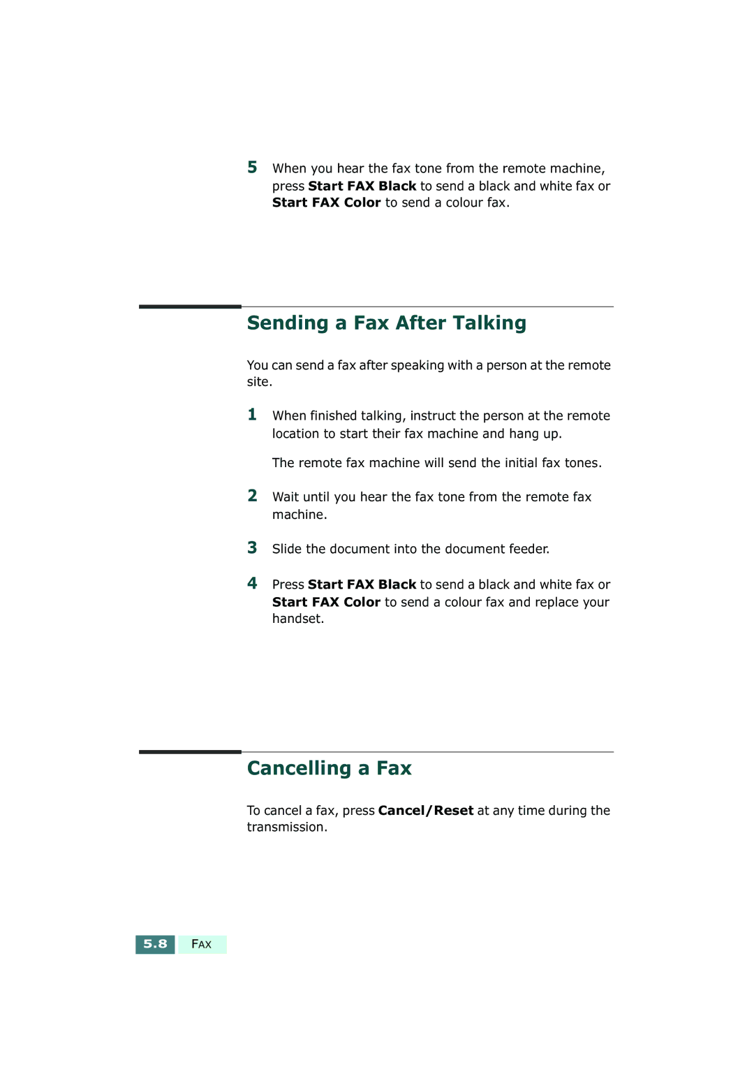 Samsung SF-430 manual Sending a Fax After Talking, Cancelling a Fax 