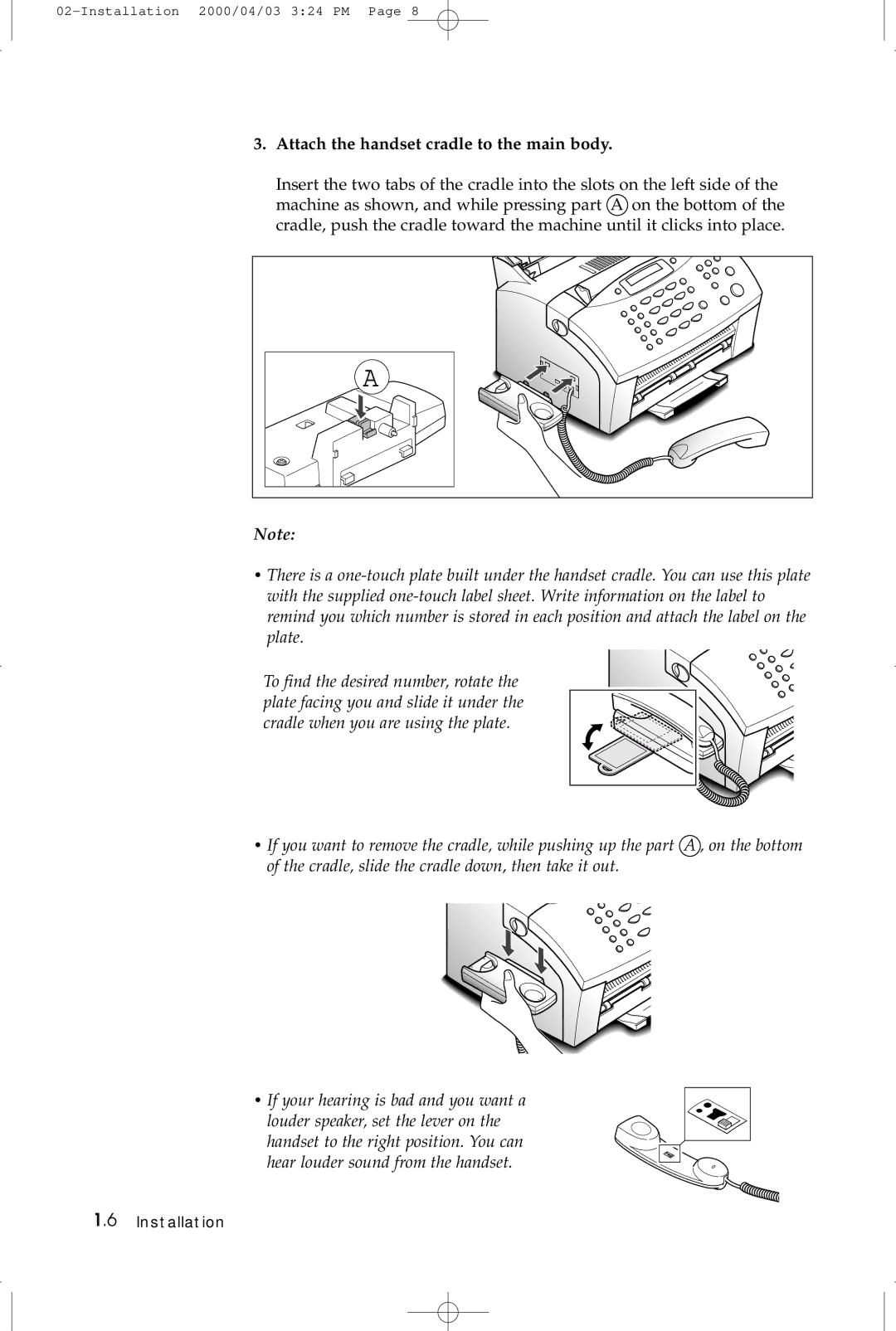 Samsung SF-5100 manual Attach the handset cradle to the main body 