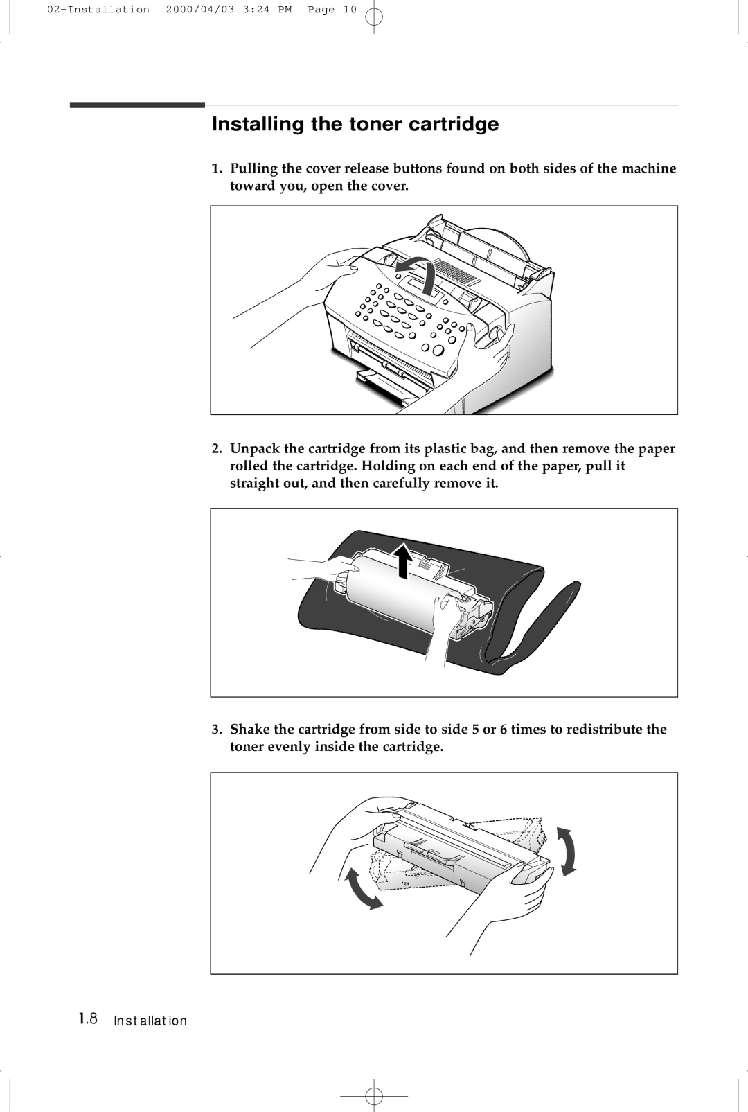 Samsung SF-5100 manual Installing the toner cartridge 